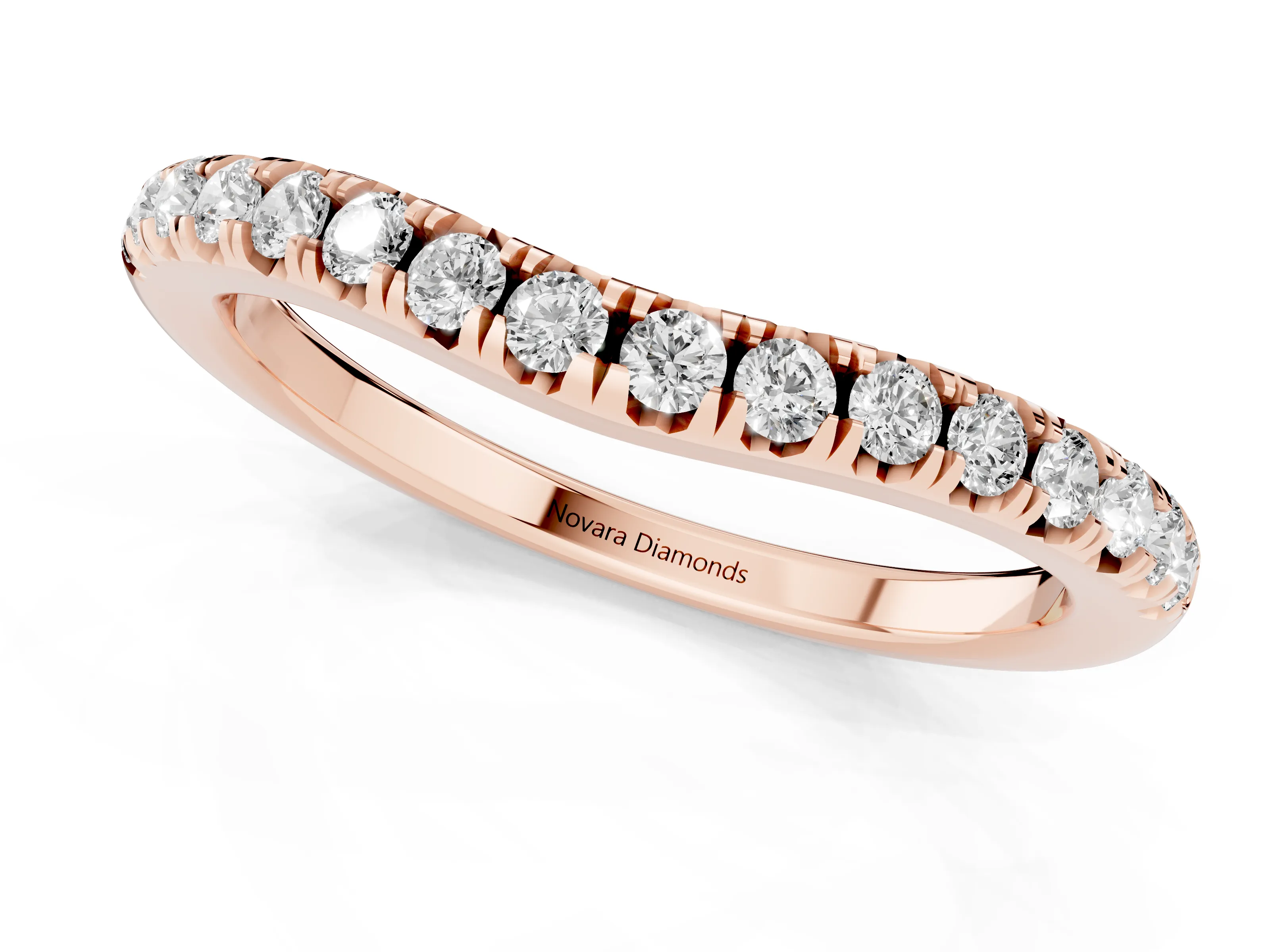 Round Diamond Curved Pavé Band Set in Rose gold with Shared Prong Row