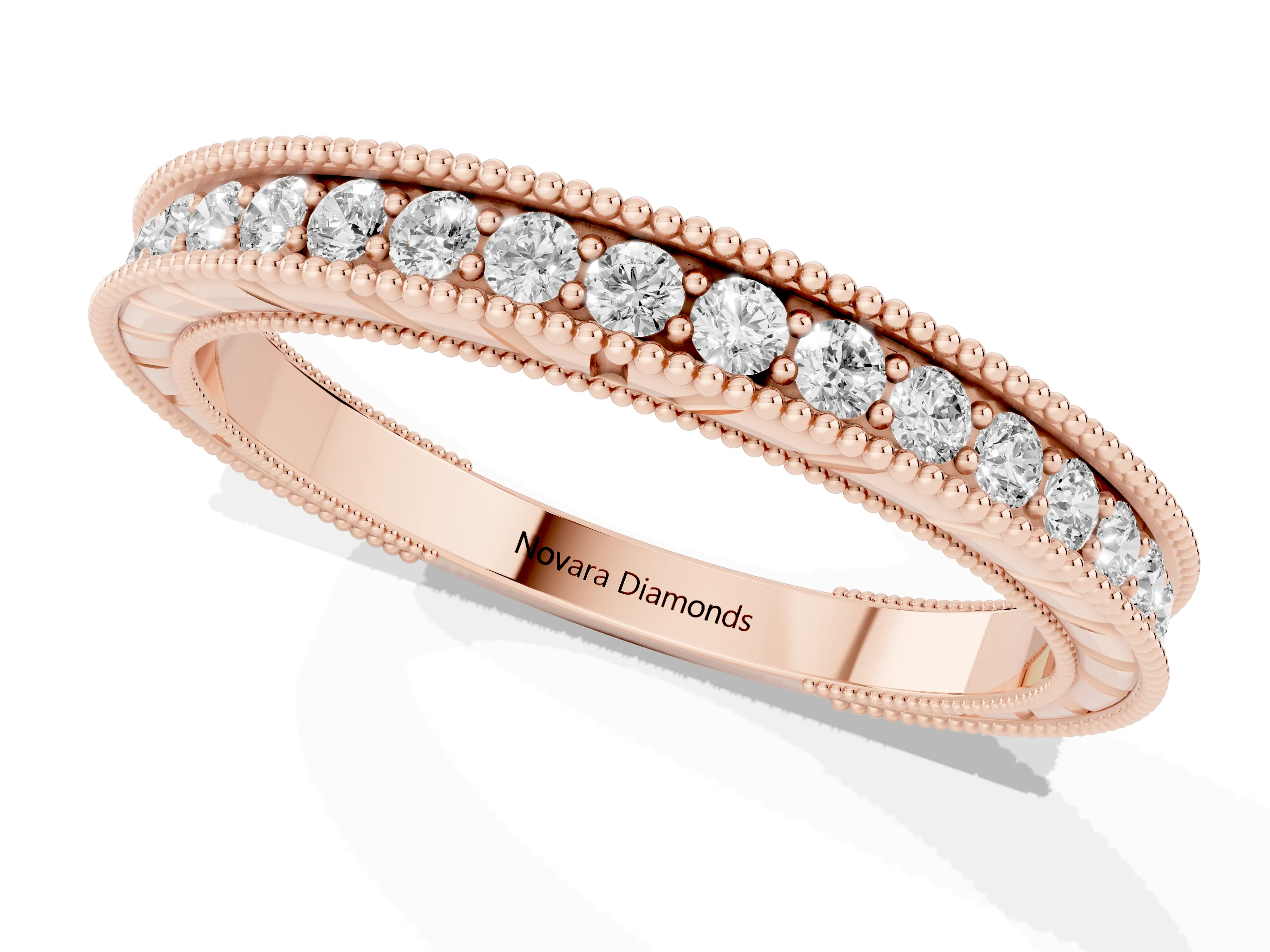 Round Diamond Eternity Band Set in Rose gold with Milgrain Channel Edges