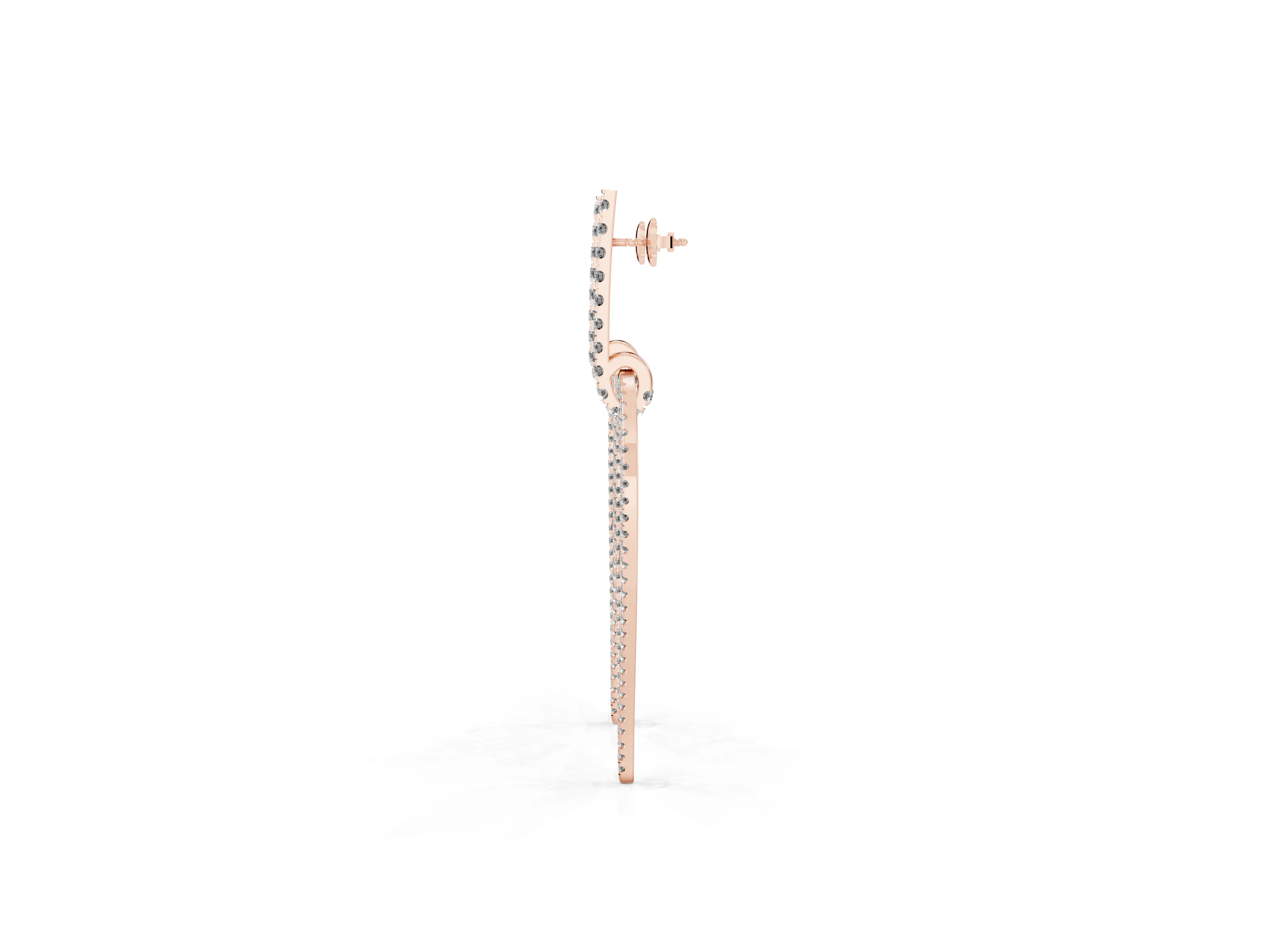 Round Lab-Grown Diamond Striped Teardrop Pavé Drop Earrings | Stone-Set Bar Top | Rose Gold