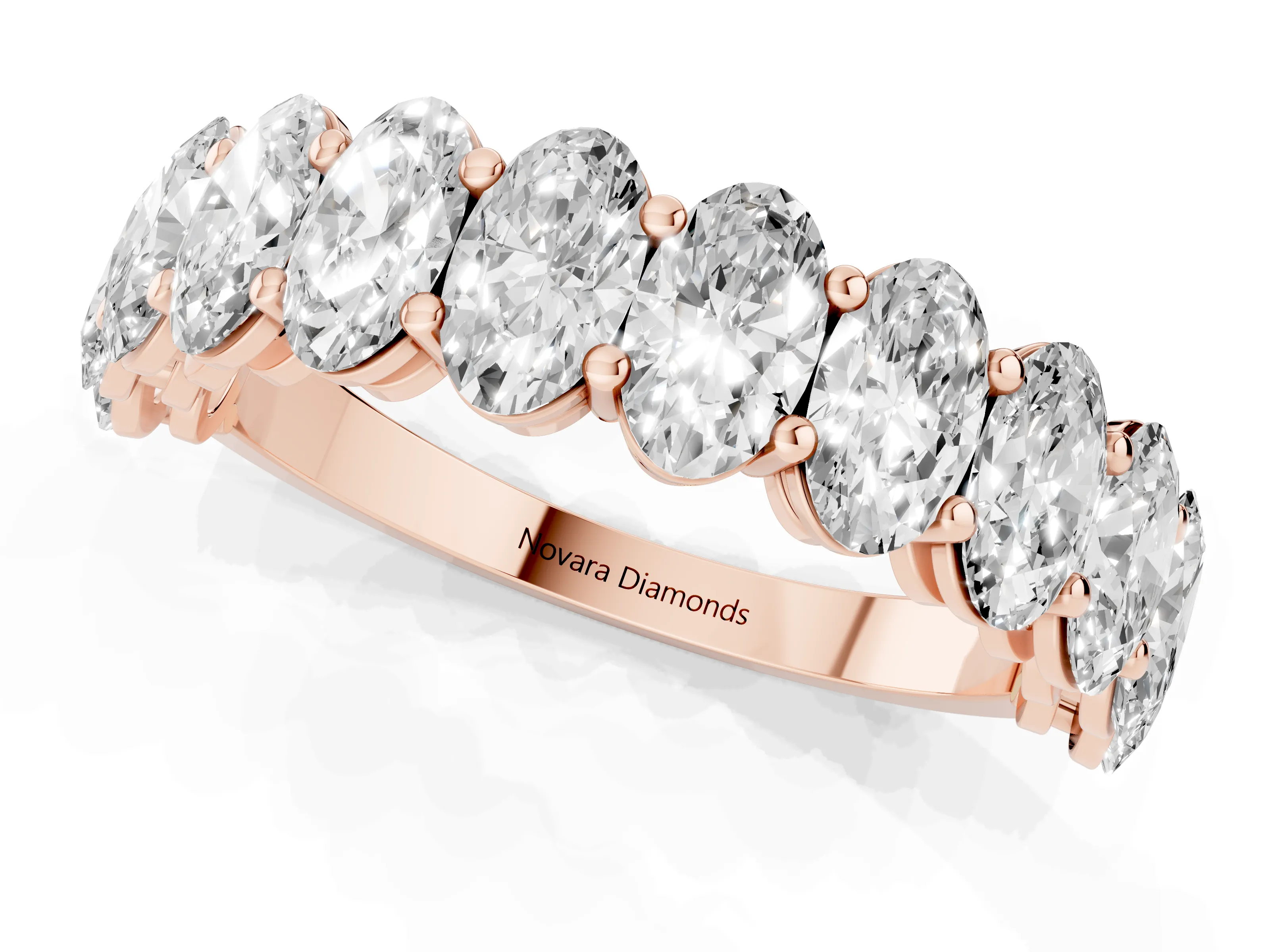 Oval Diamond Eternity Band Set in Rose gold with Prong Setting