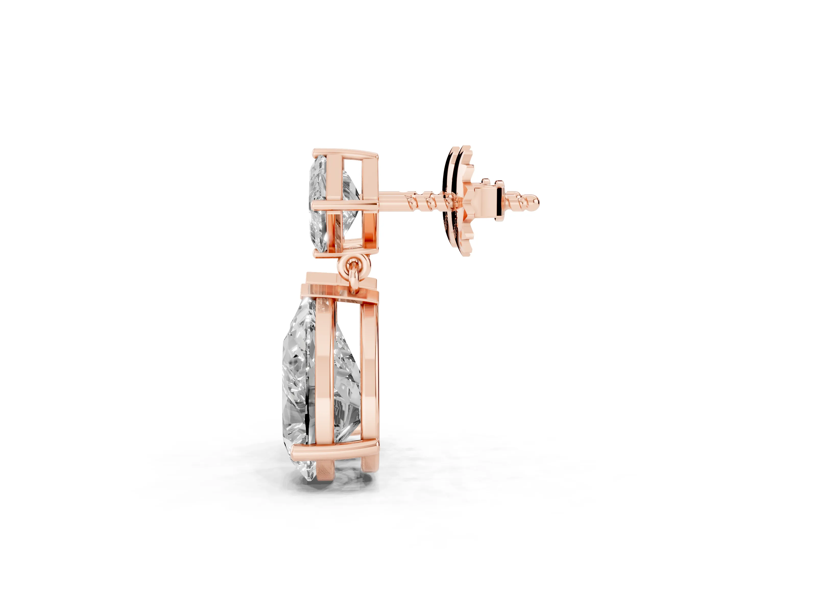 Asscher Cut and Pear-Shaped Lab-Grown Diamond Drop Earrings | Swinging Pear | Rose Gold