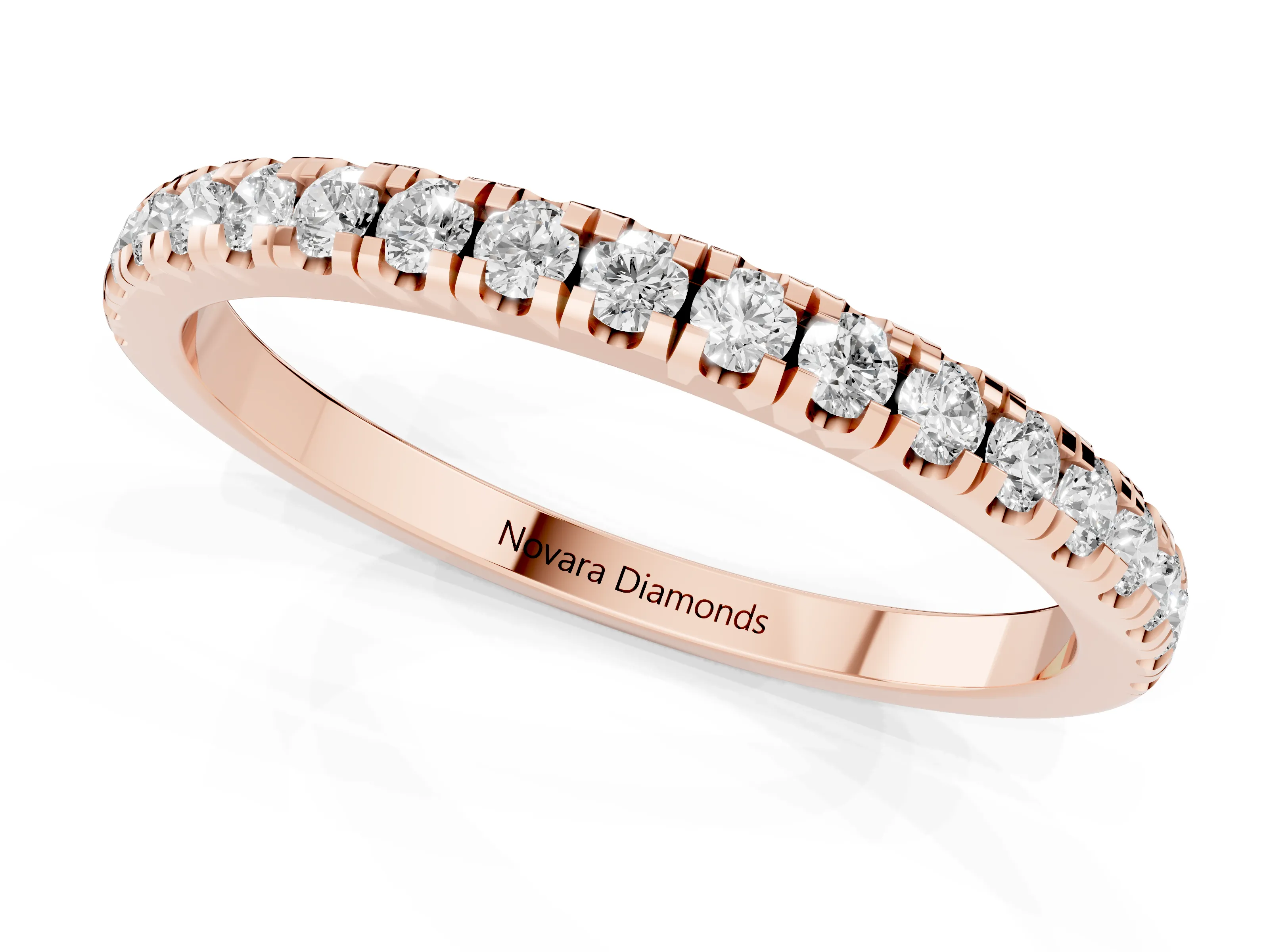 Round Diamond Top-Row Pavé Half Eternity Band Set in Rose gold with Shared Prongs