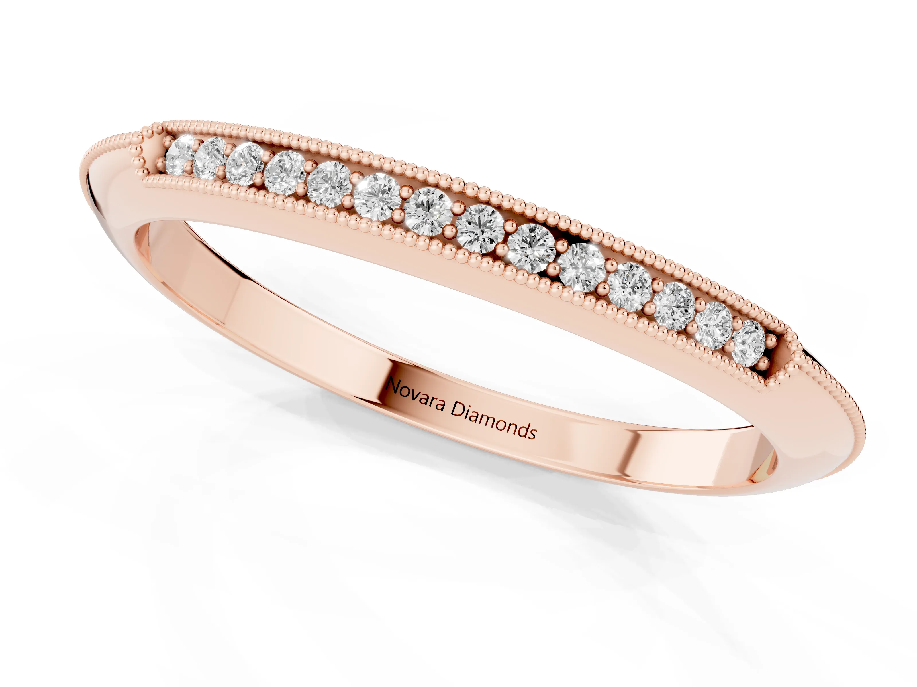Round Diamond Pavé Half Eternity Band Set in Rose gold with Milgrain Frame