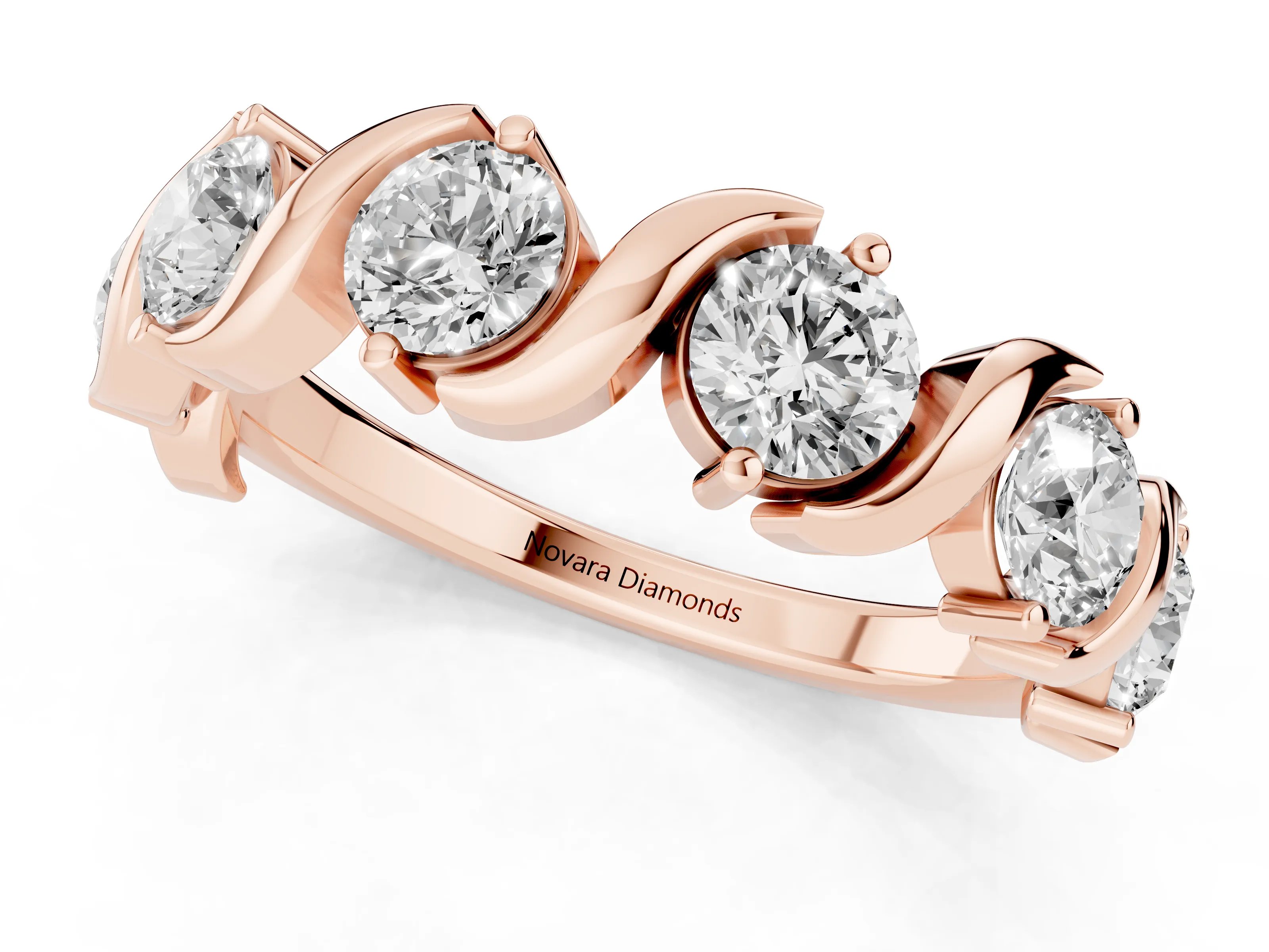 Round Diamond Six-Stone Wave Band Set in Rose gold with Shared Prong Setting – second view