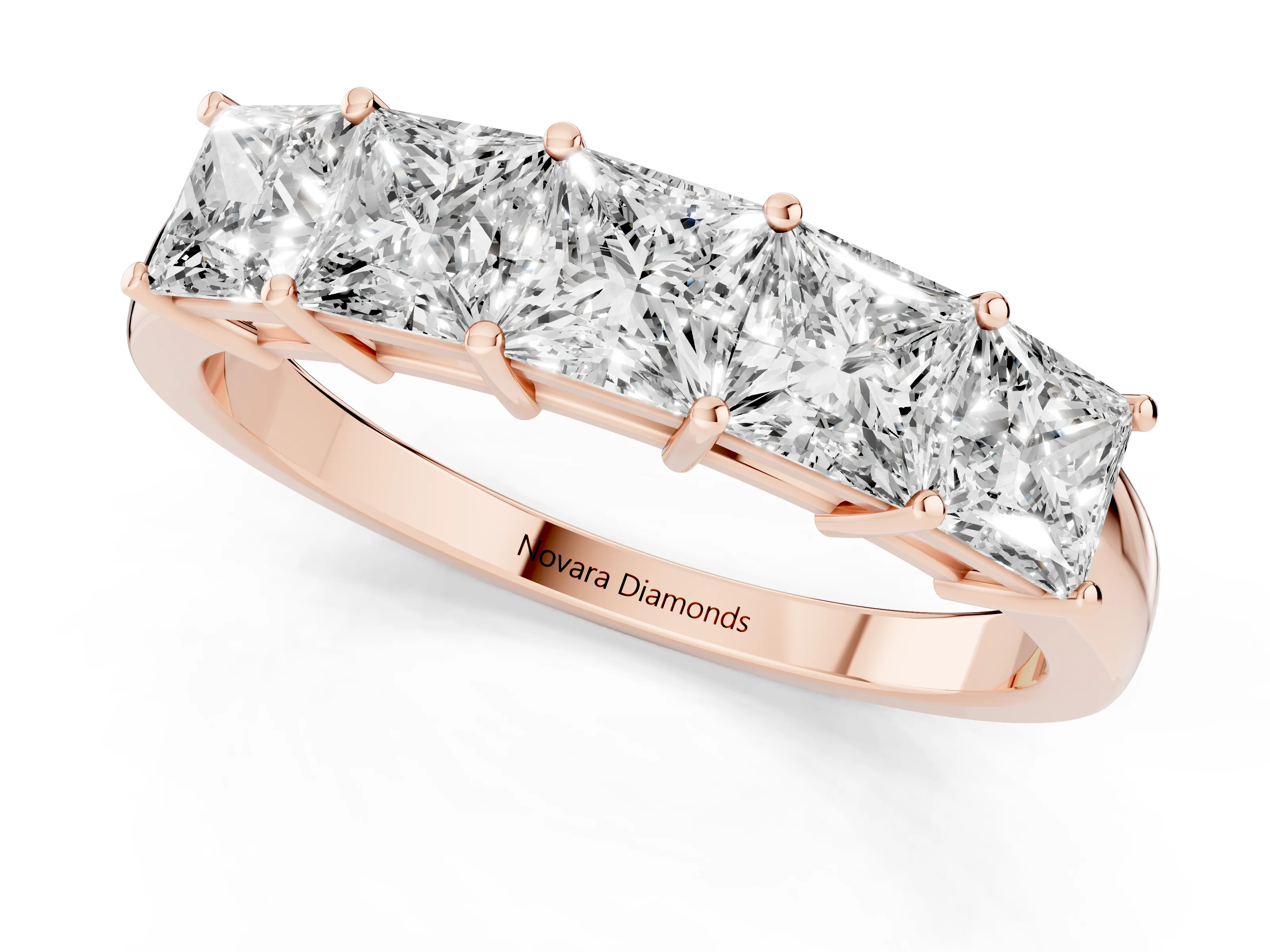 Princess Cut Diamond Five-Stone Band Set in Rose gold with Prong Setting