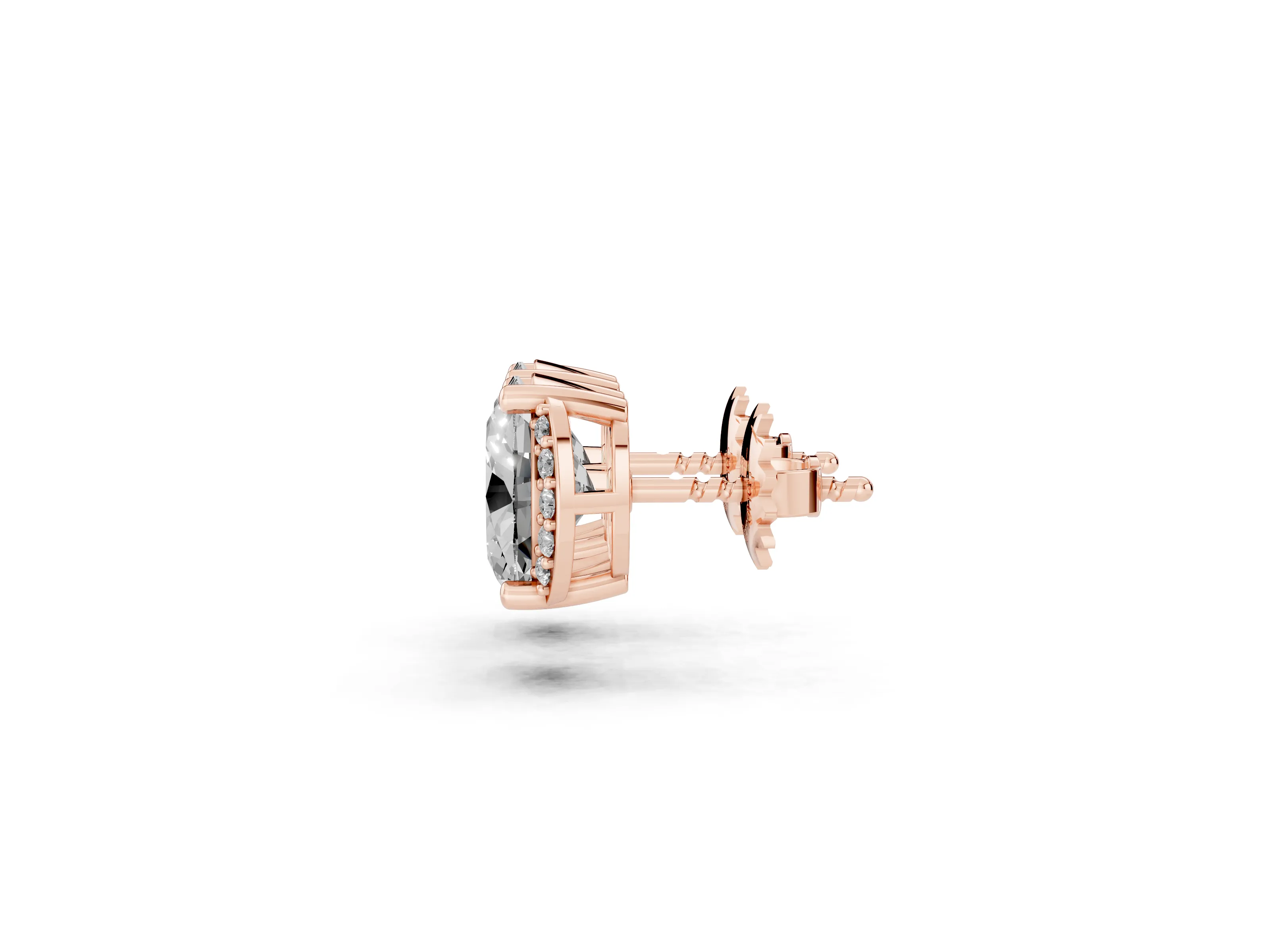 Oval Diamond Half Halo Stud Earrings Set in Rose gold with Accent Halo