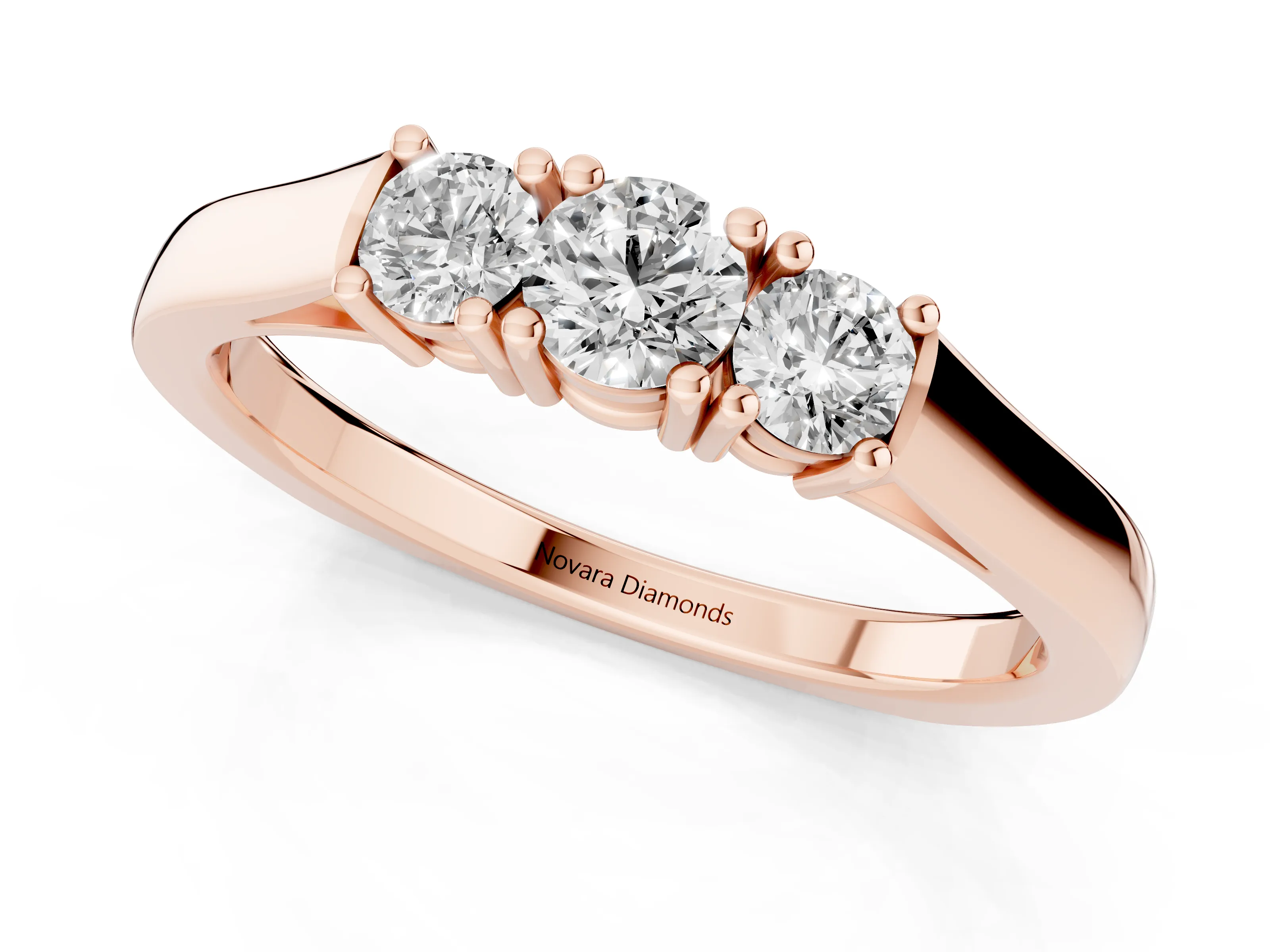 Three-Stone Round Diamond Channel Band Set in Rose gold with Prong Accents