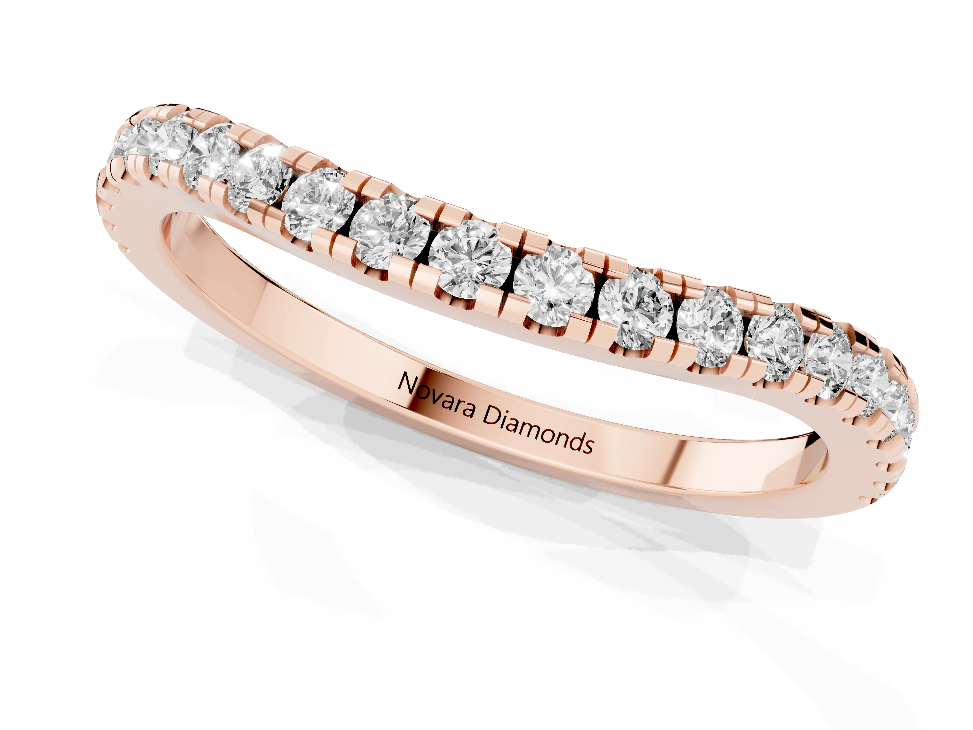 Round Diamond Classic Half Eternity Band Set in Rose gold with Pavé Shared Prongs