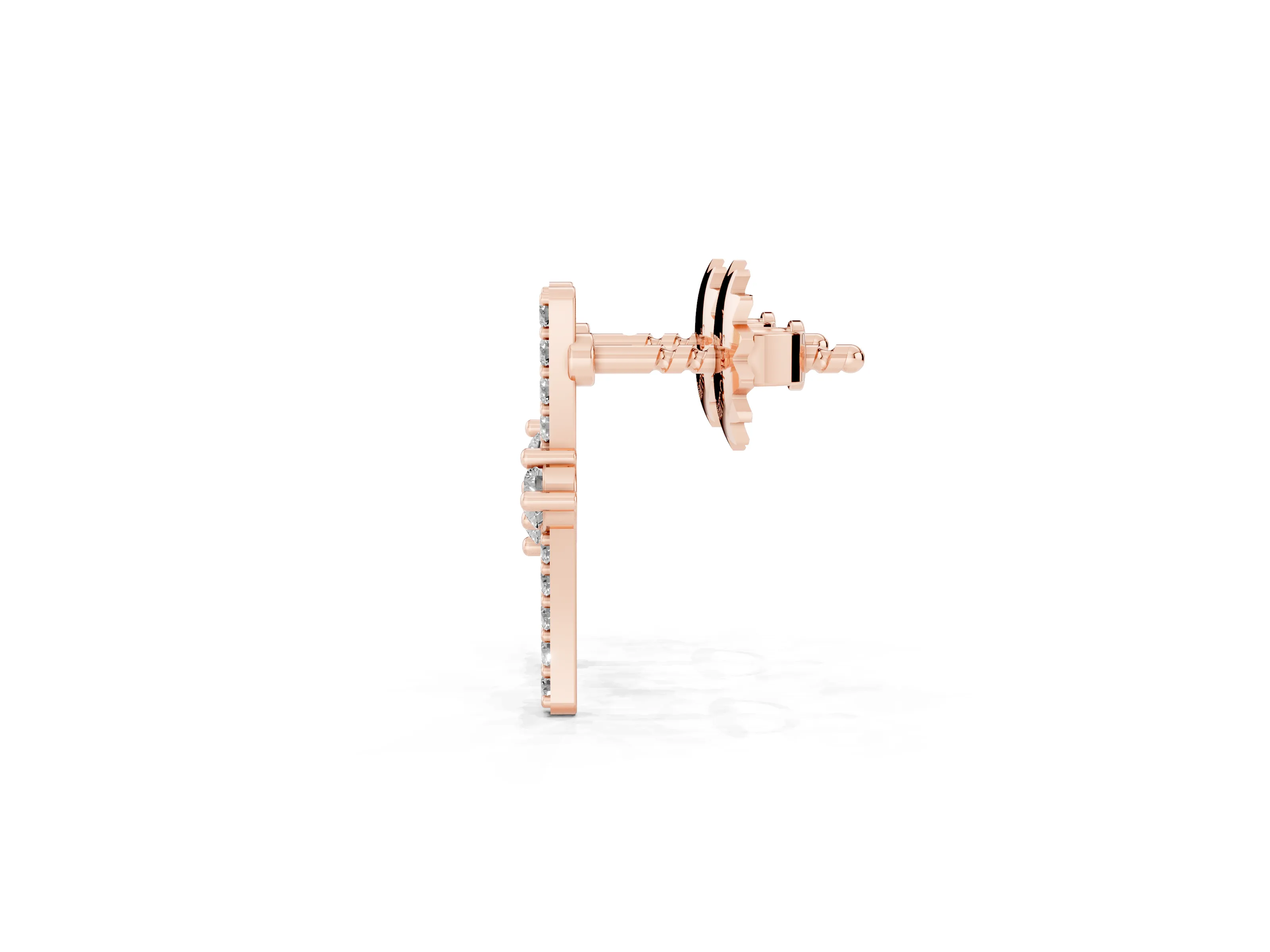 Round Lab-Grown Diamond Two Stone Bypass Stud Earrings | Curved Pavé Bar | Rose Gold