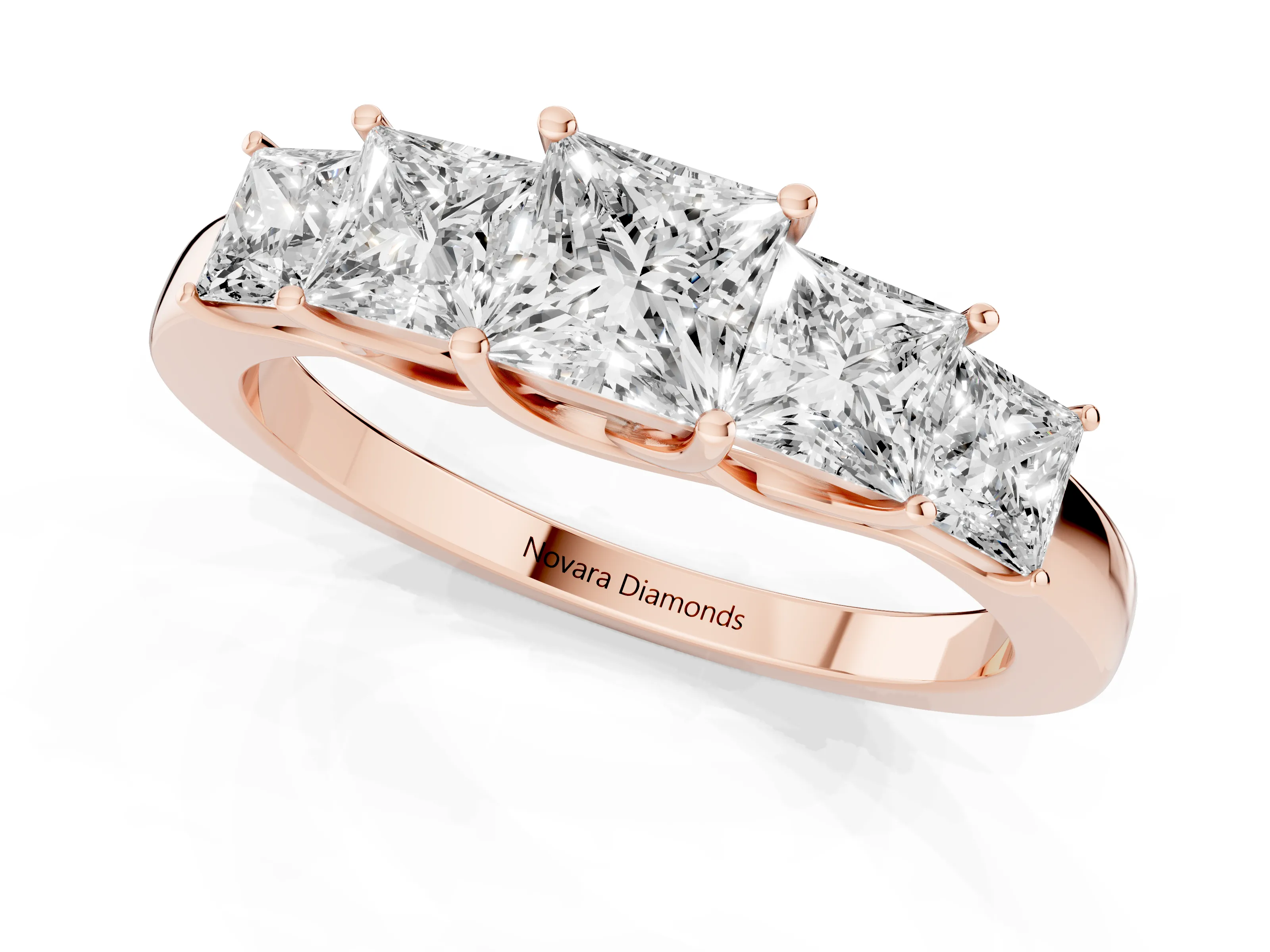 Princess Cut Diamond Five-Stone Ring Set in Rose gold with Individual Prong Settings