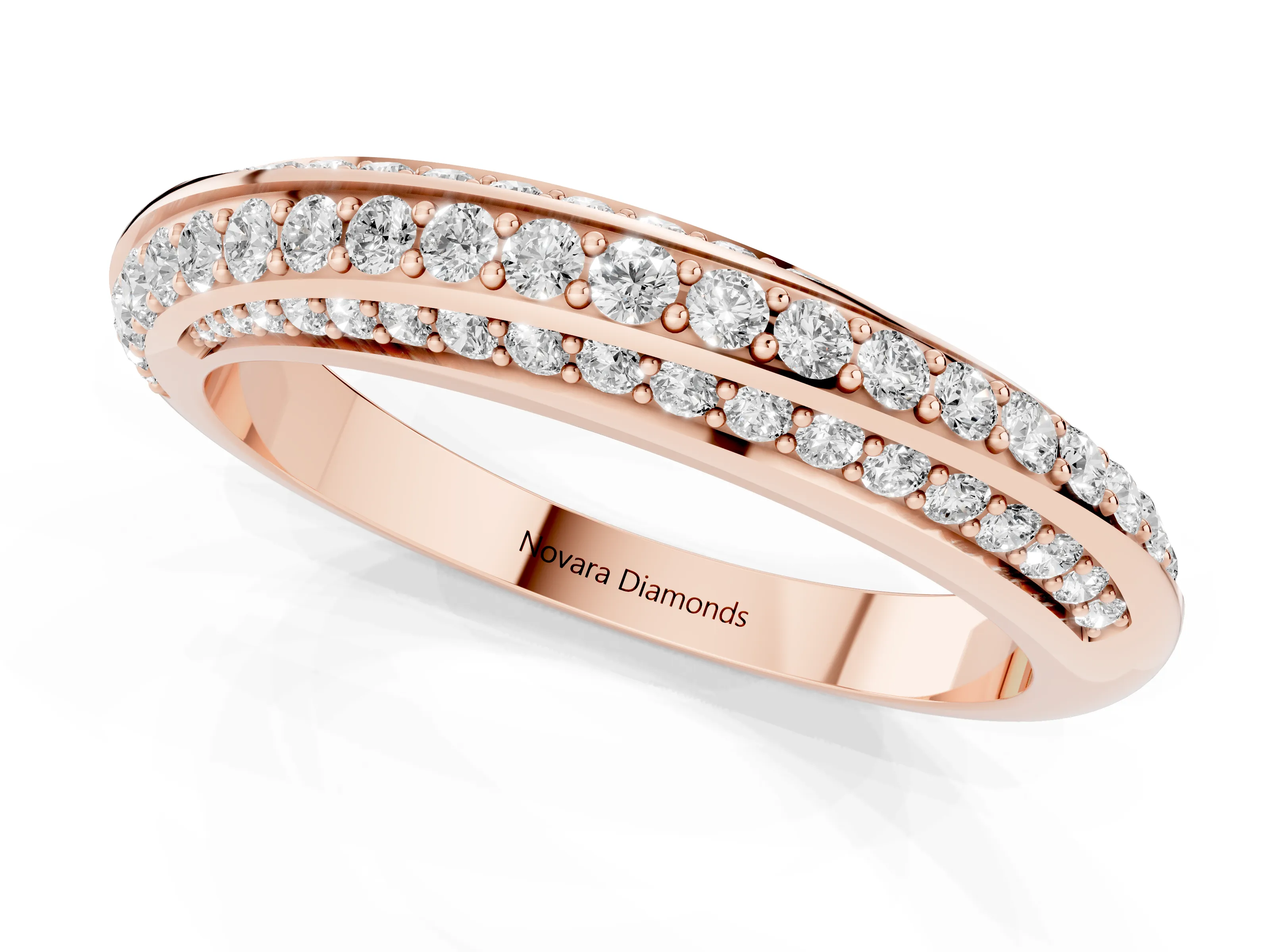 Round Diamond Double Row Pavé Band Set in Rose gold with Channel Setting