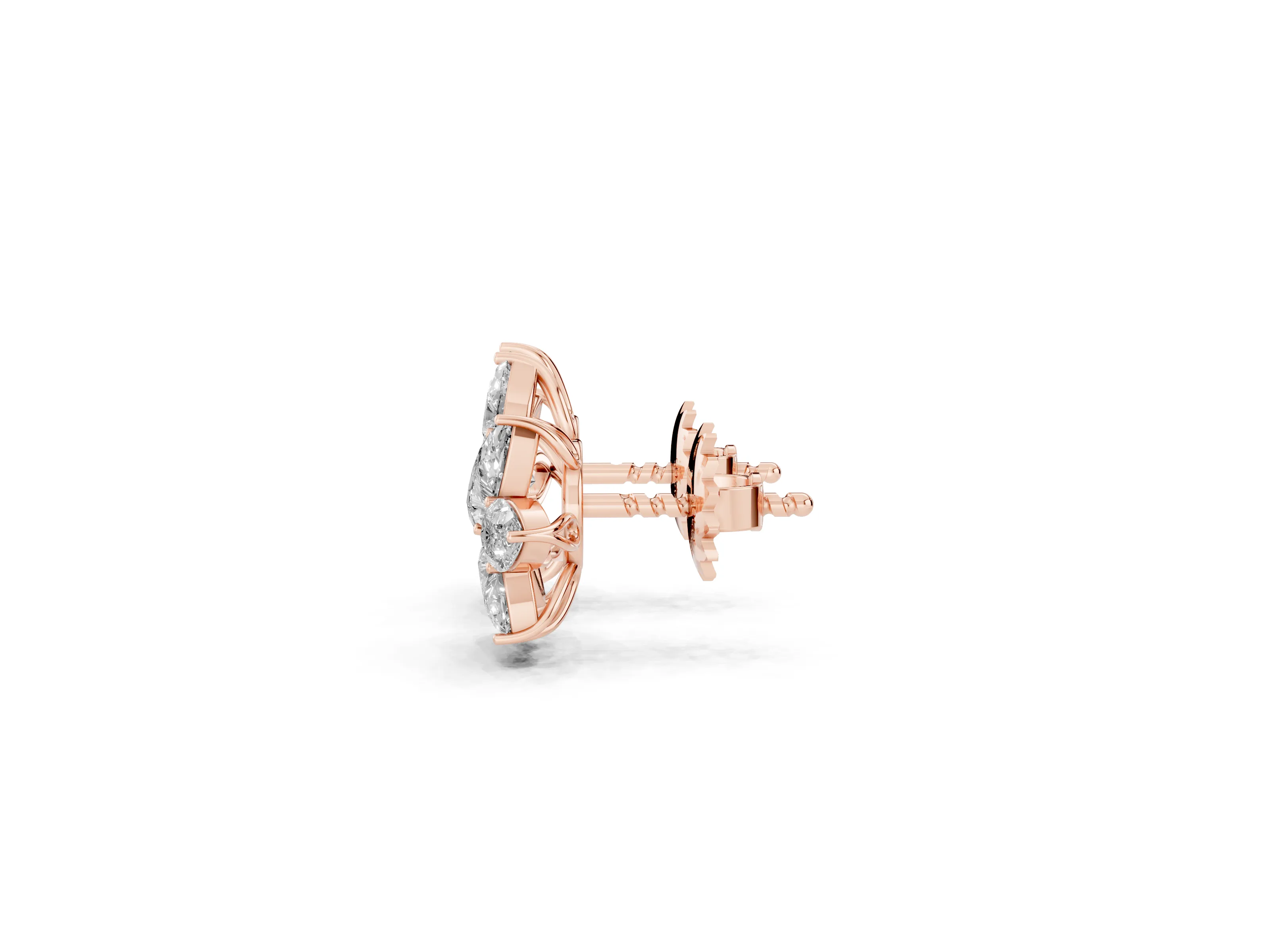 Pear-Shaped and Marquise Lab-Grown Diamond Floral Cluster Studs | Petal Spray | Rose Gold