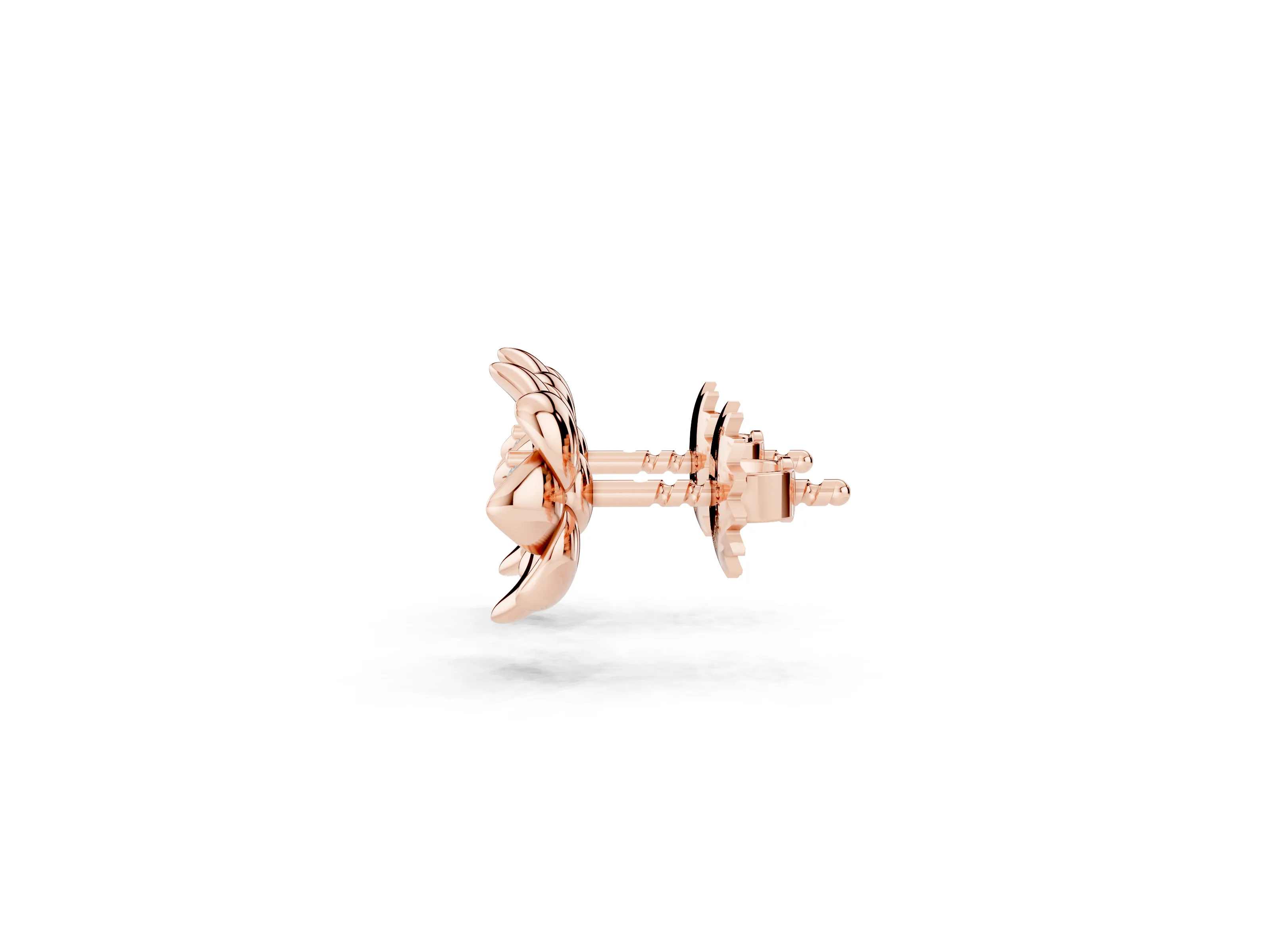 Round Lab-Grown Diamond Magnolia Flower Stud Earrings | Polished Petals | Rose Gold