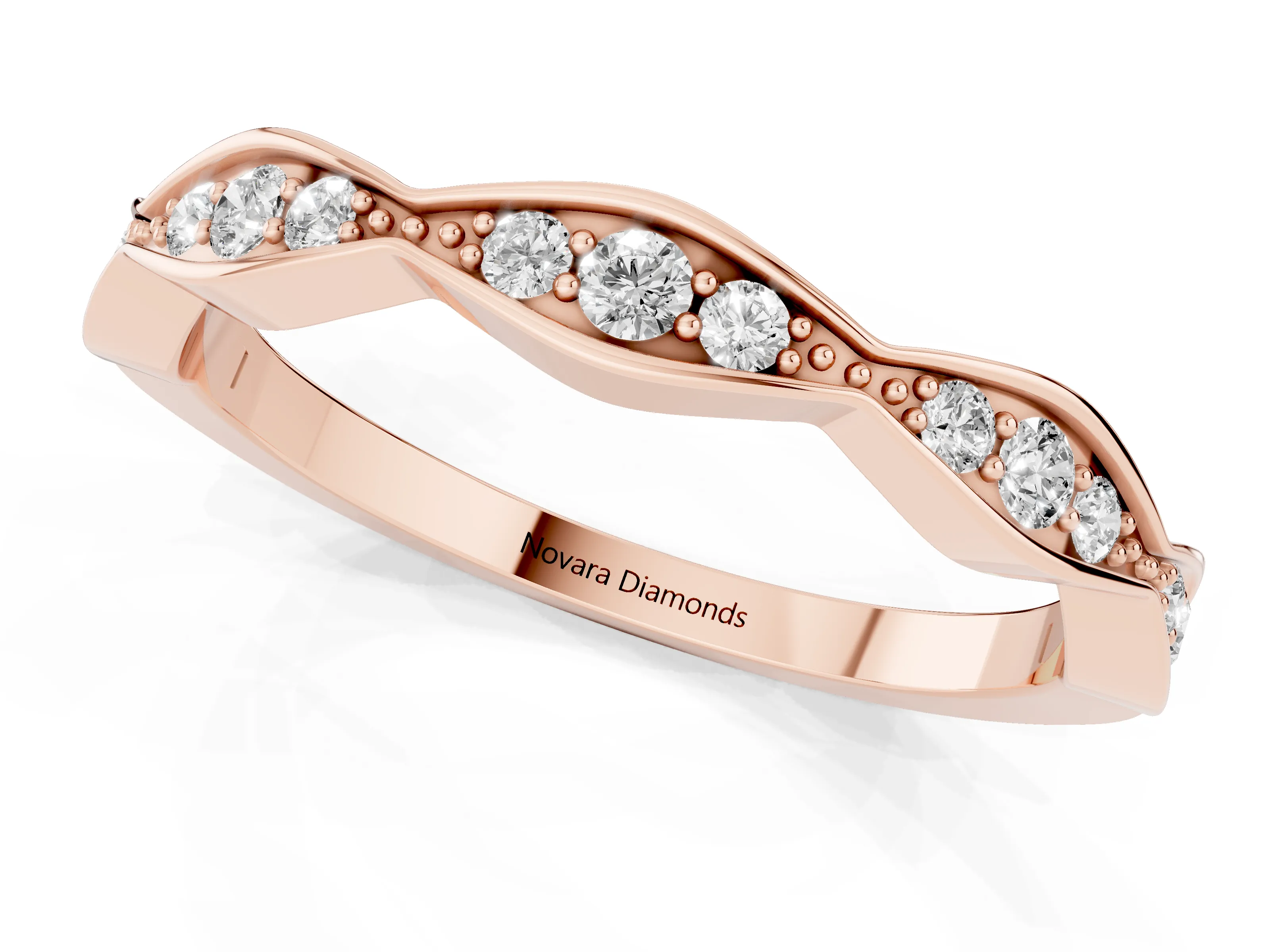 Round Diamond Scalloped Pavé Eternity Band Set in Rose gold