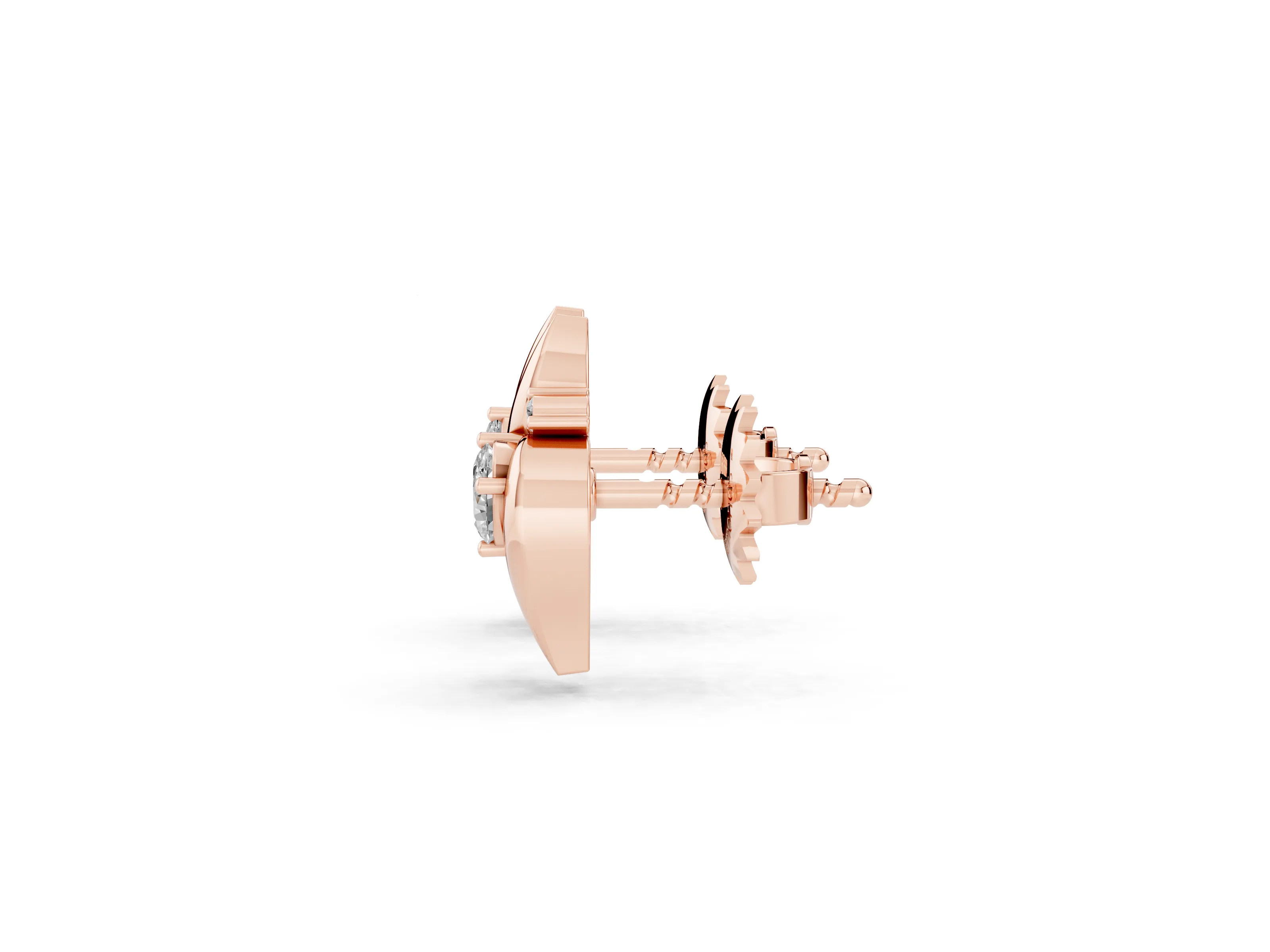 Oval Lab-Grown Diamond Swirl Shell Stud Earrings | Mirror-Image Pair | Rose Gold