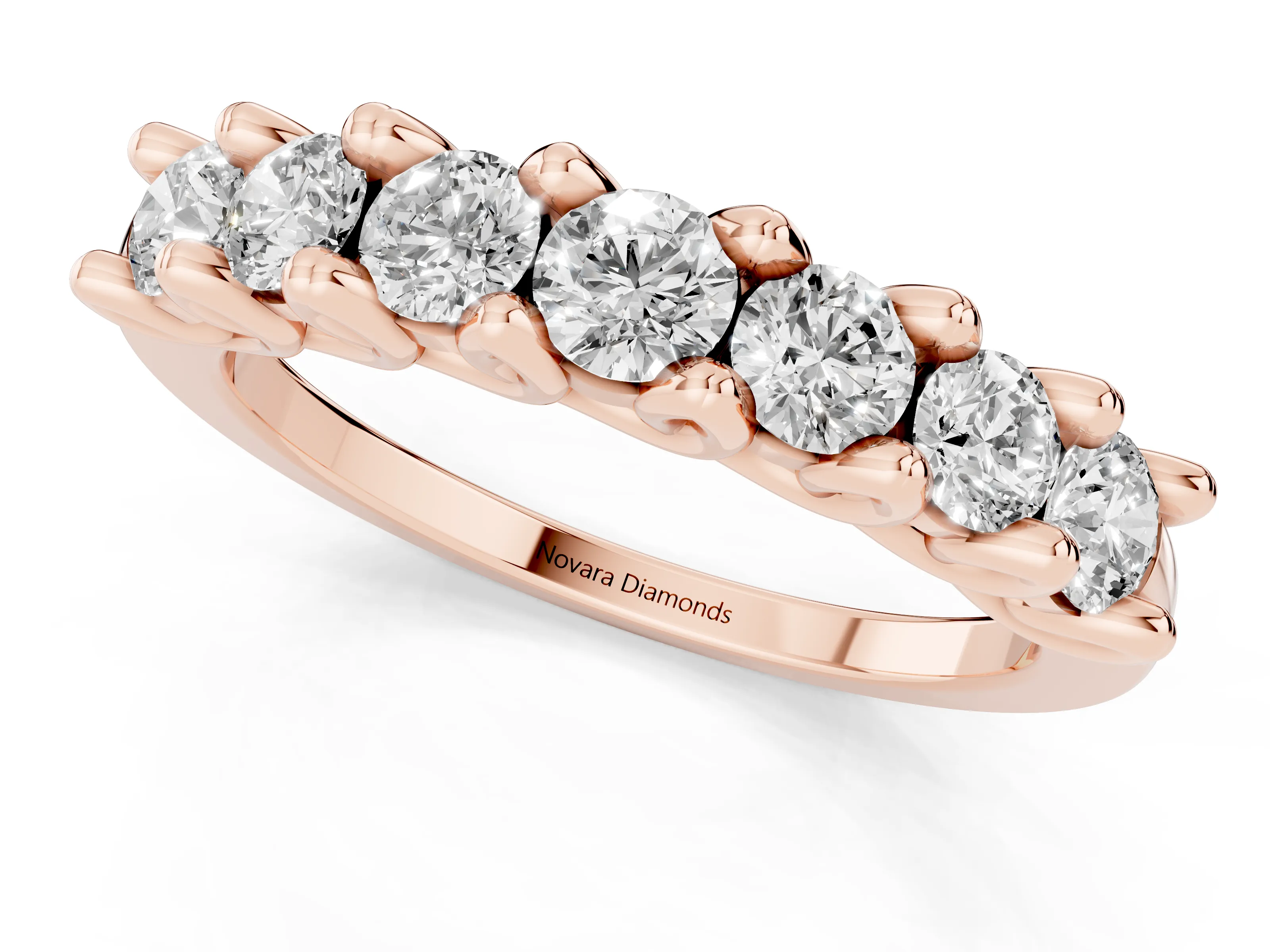 Round Diamond Half Eternity Band Set in Rose gold with Secure Prong Setting