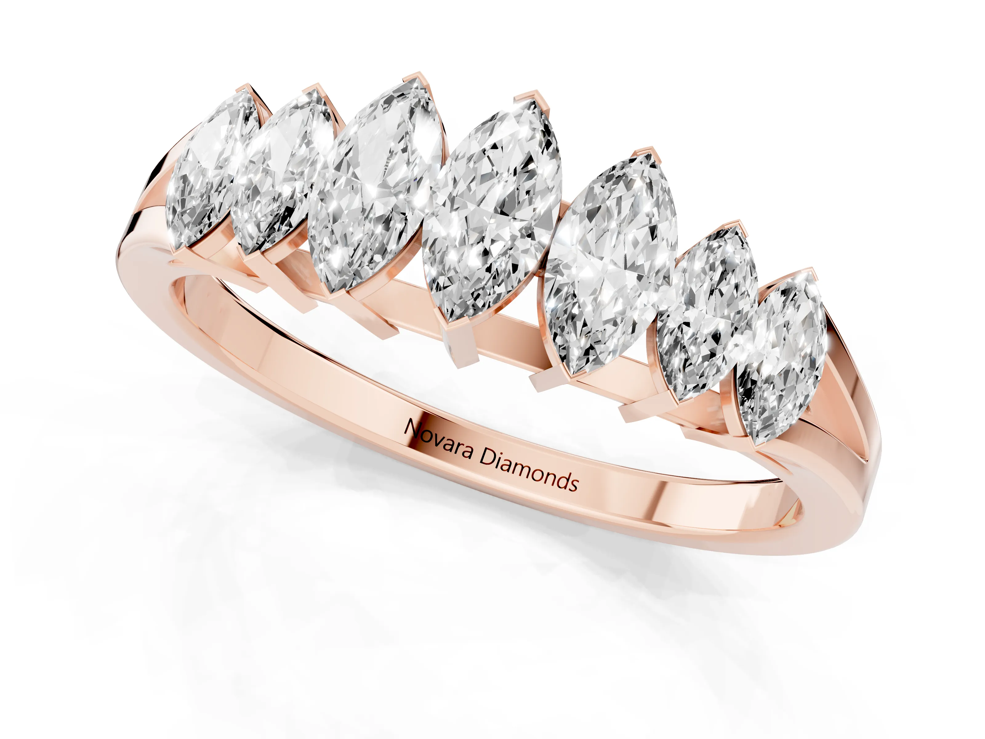 Marquise Diamond Half Eternity Band Set in Rose gold with Seven Prong-Set Stones