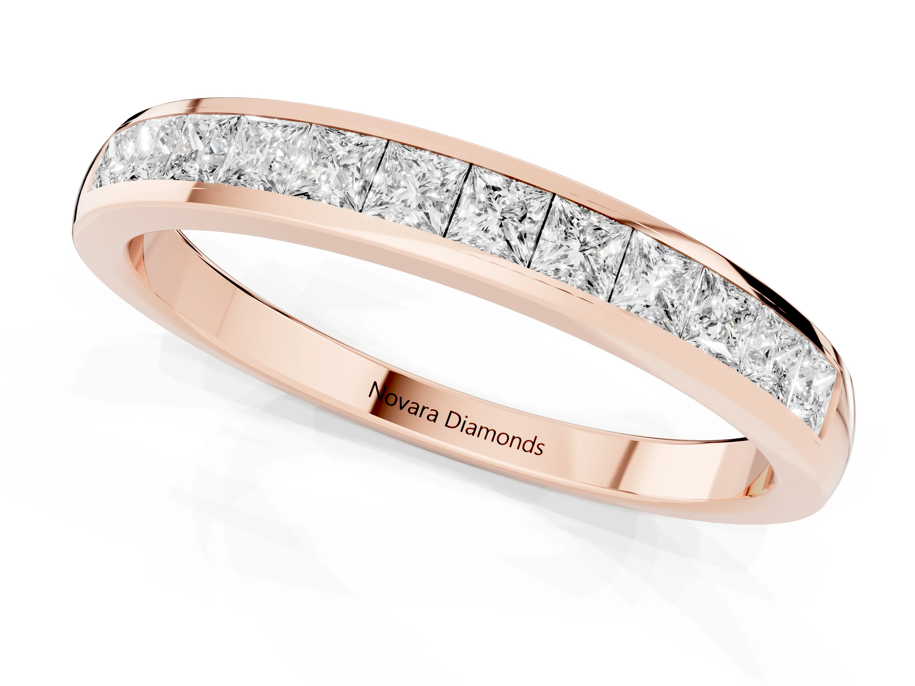 Princess Diamond Eternity Band Set in Rose gold with Channel Setting and Comfort Fit
