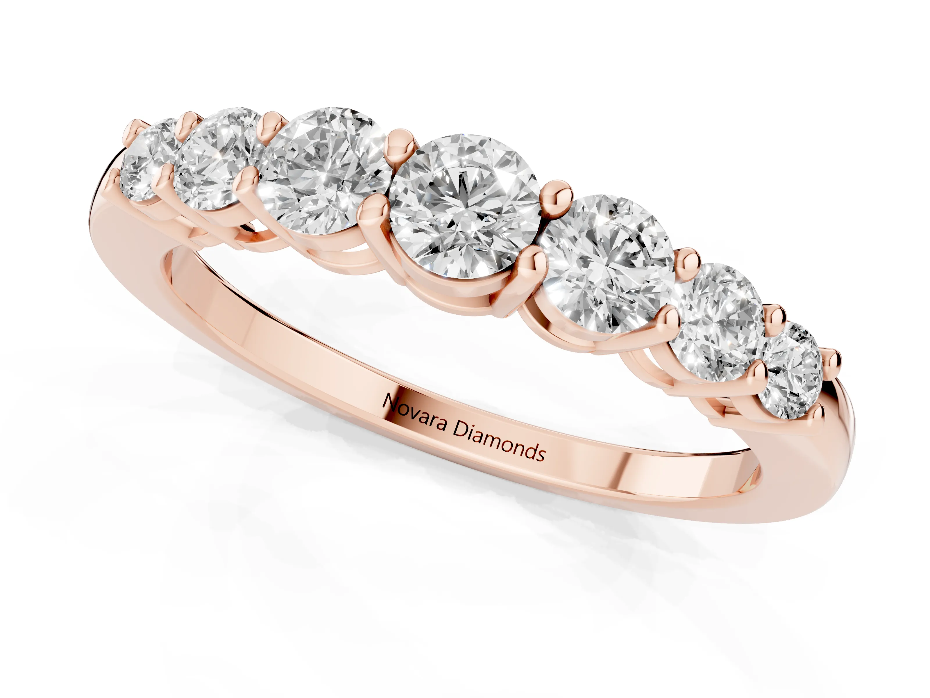 Round Diamond Half Eternity Stacking Band Set in Rose gold with Prong Setting