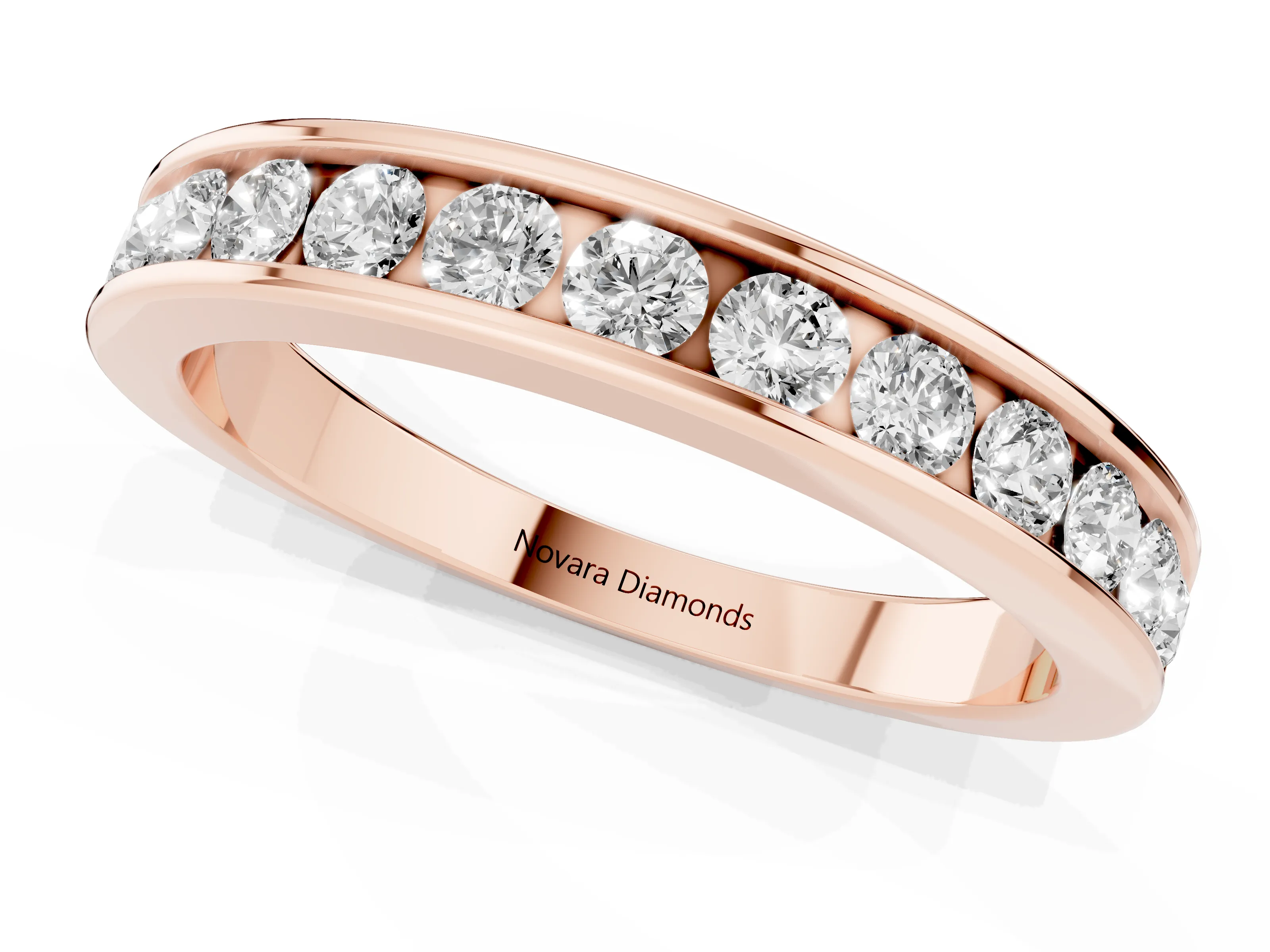 Round Diamond Channel Eternity Band Set in Rose gold with Smooth Metal Walls