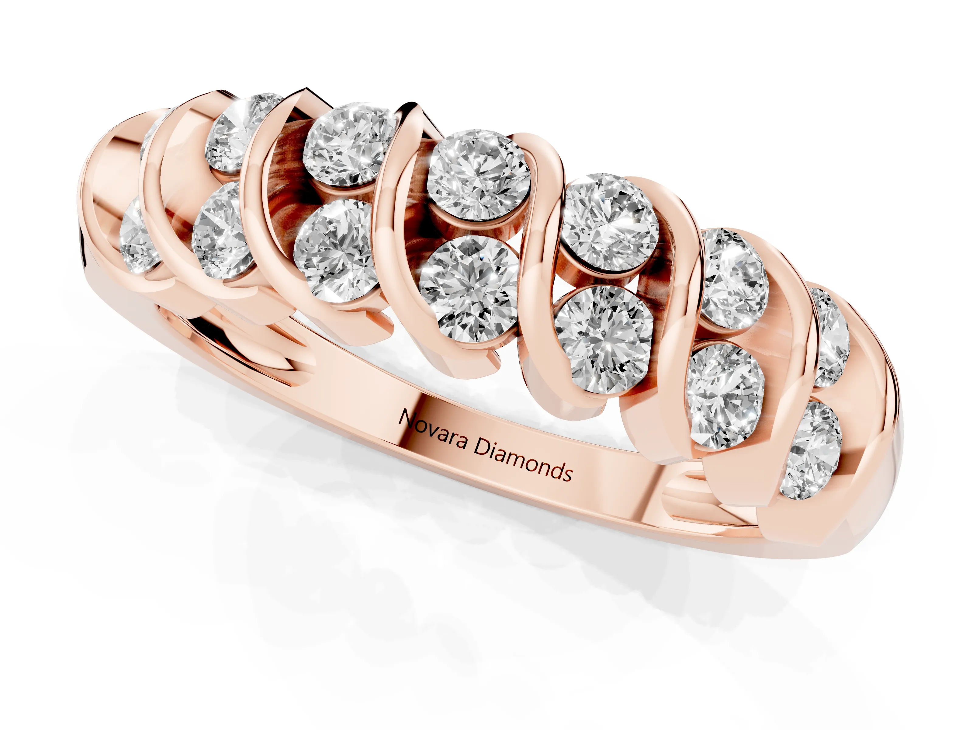 Round Diamond Structured Multi-Row Band Set in Rose gold with Polished Channel Setting – second view
