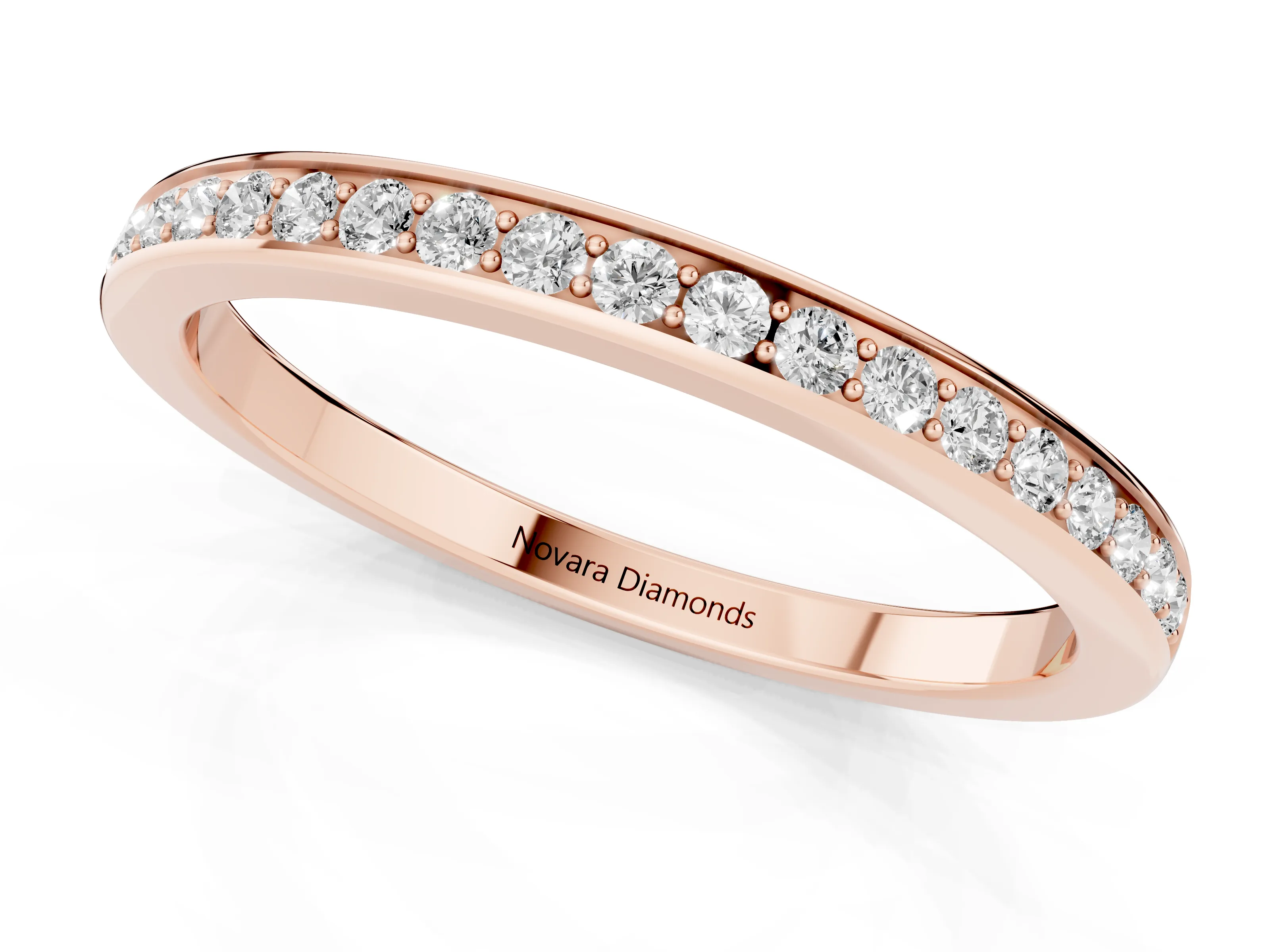 Round Diamond Pavé Half Eternity Band Set in Rose gold with Open Lower Shank