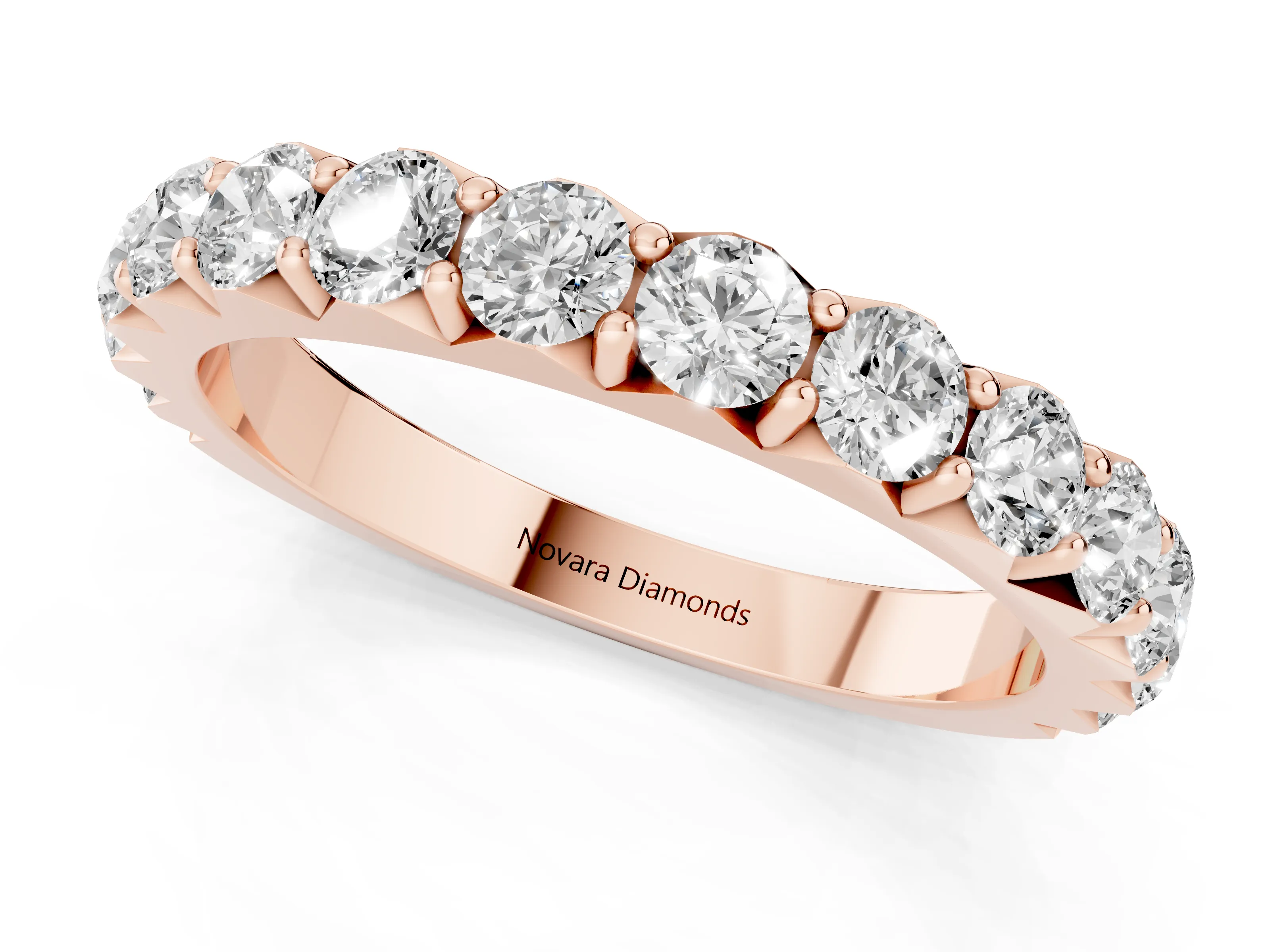 Round Diamond Half Eternity Band Set in Rose gold with Classic Prong Setting