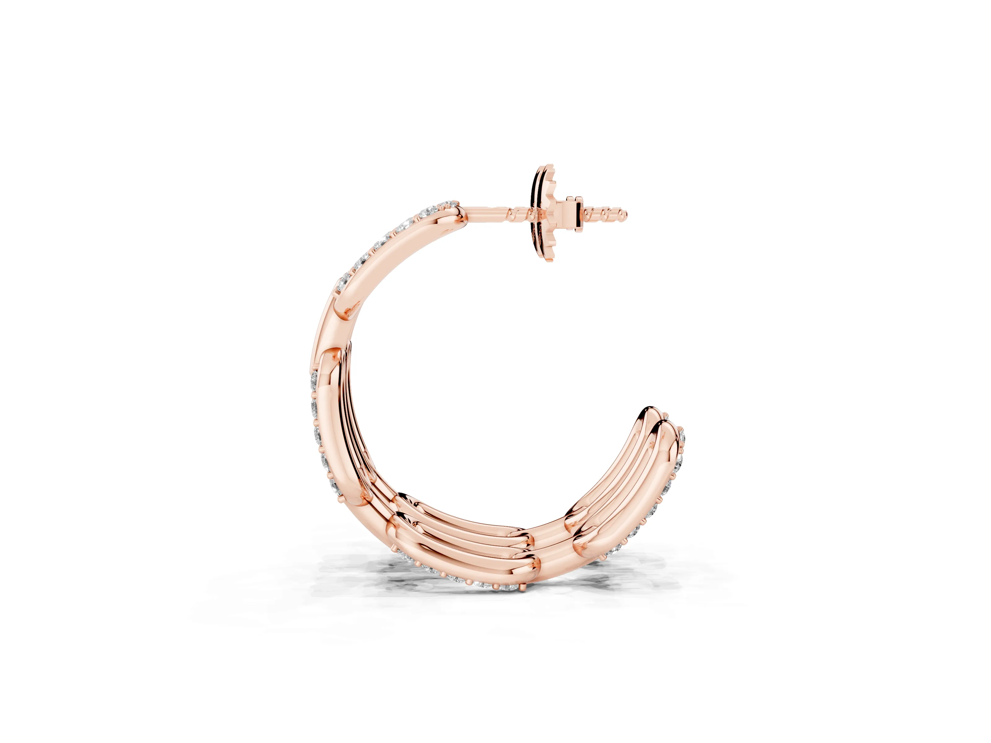 Round Lab-Grown Diamond Pavé Link Hoop Earrings | Alternating Polished Links | Rose Gold