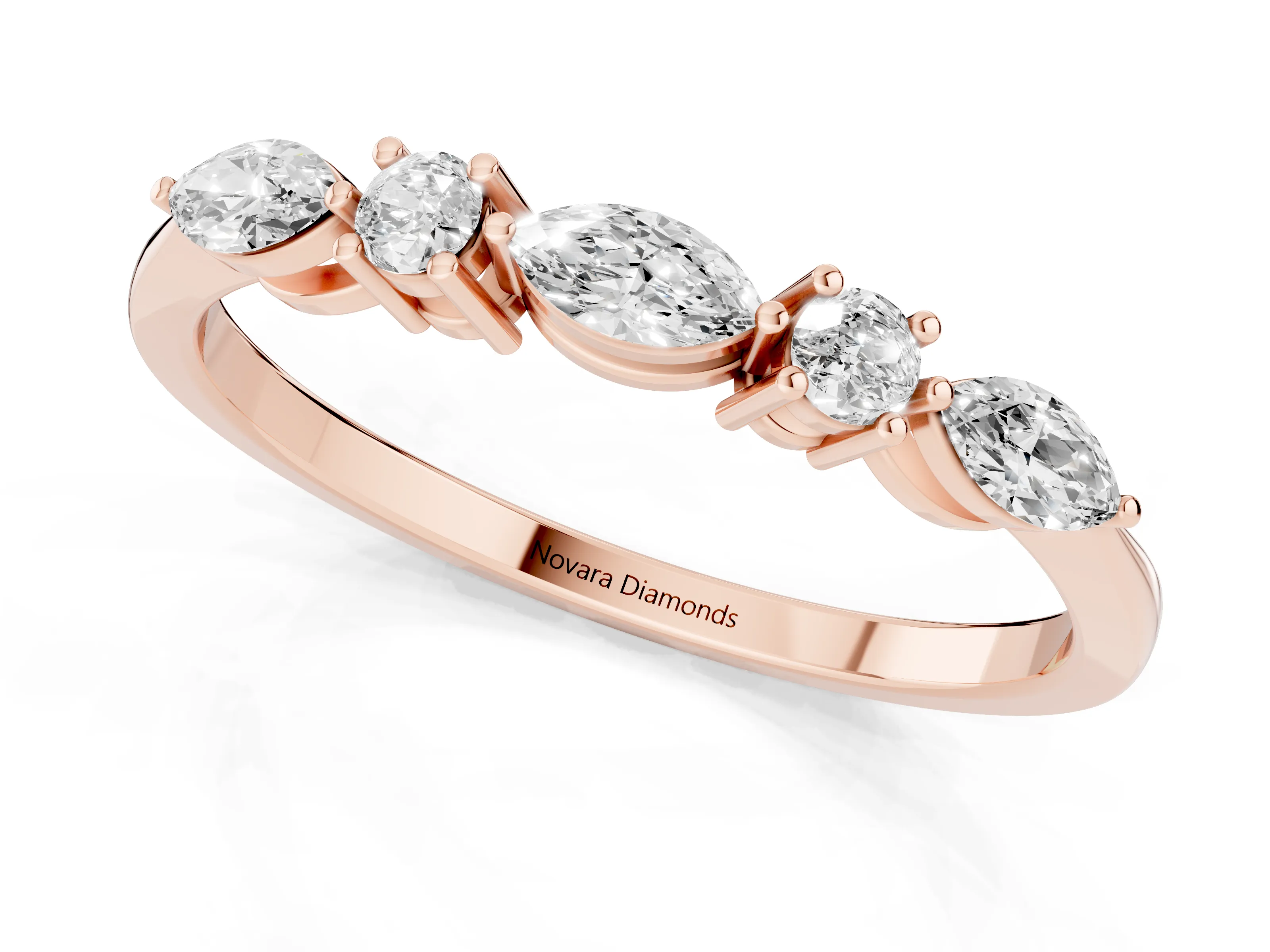 Round Diamond Five-Stone Half Eternity Band Set in Rose gold with Prong Setting – second view
