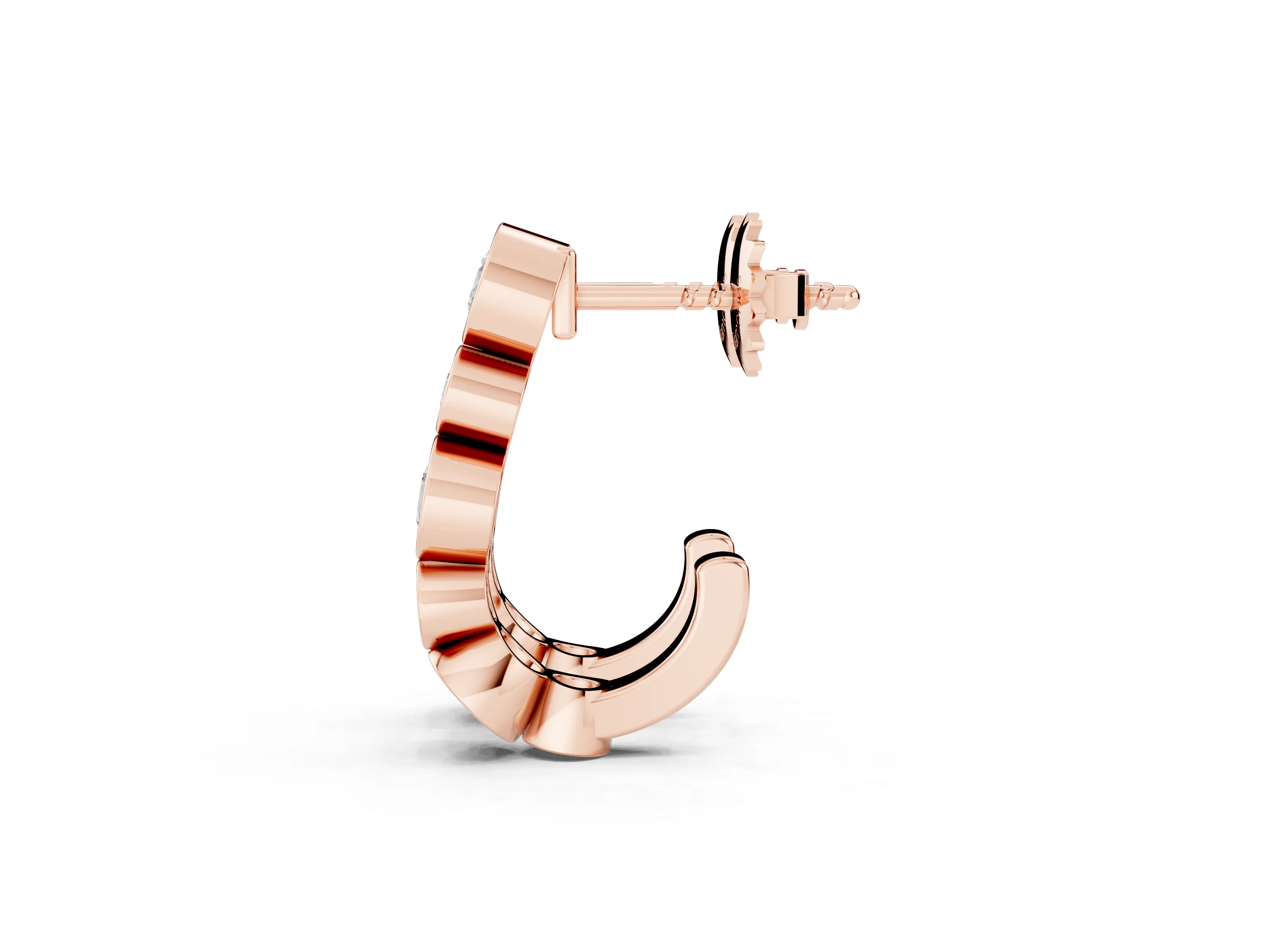 Round Lab-Grown Diamond Bezel J-Hoop Earrings | Large and Small Bezels | Rose Gold