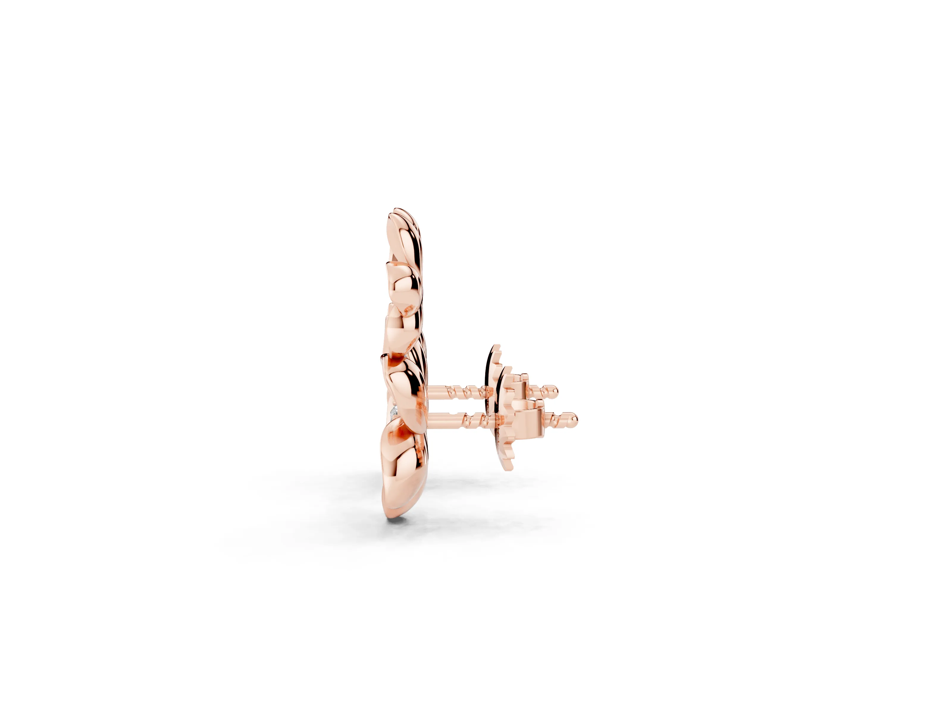 Round Lab-Grown Diamond Plumeria Flower Climber Earrings | Petal Rosettes | Rose Gold