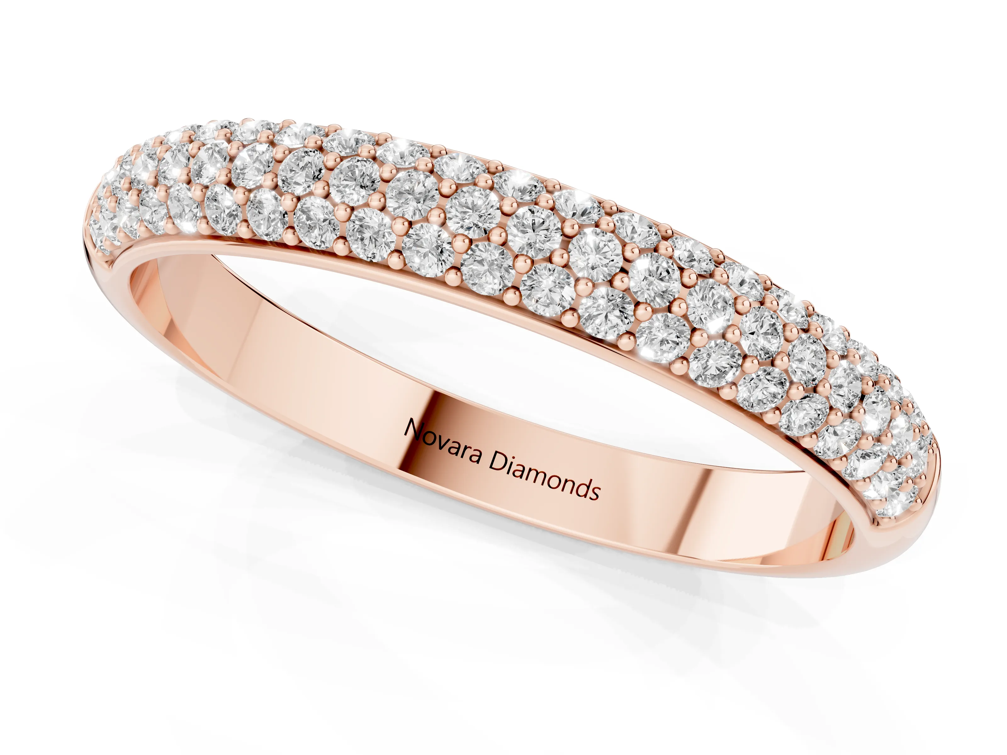 Round Diamond Three-Row Pavé Eternity Band Set in Rose gold with Shared Prongs