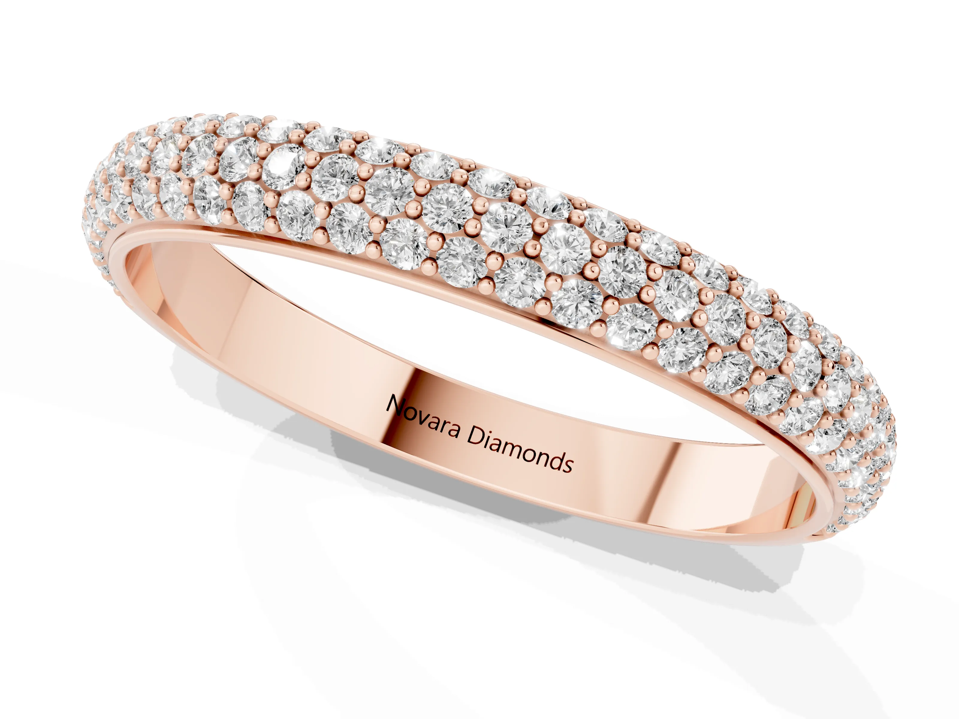 Round Diamond Three-Row Pavé Eternity Band Set in Rose gold with Shared Prong Setting