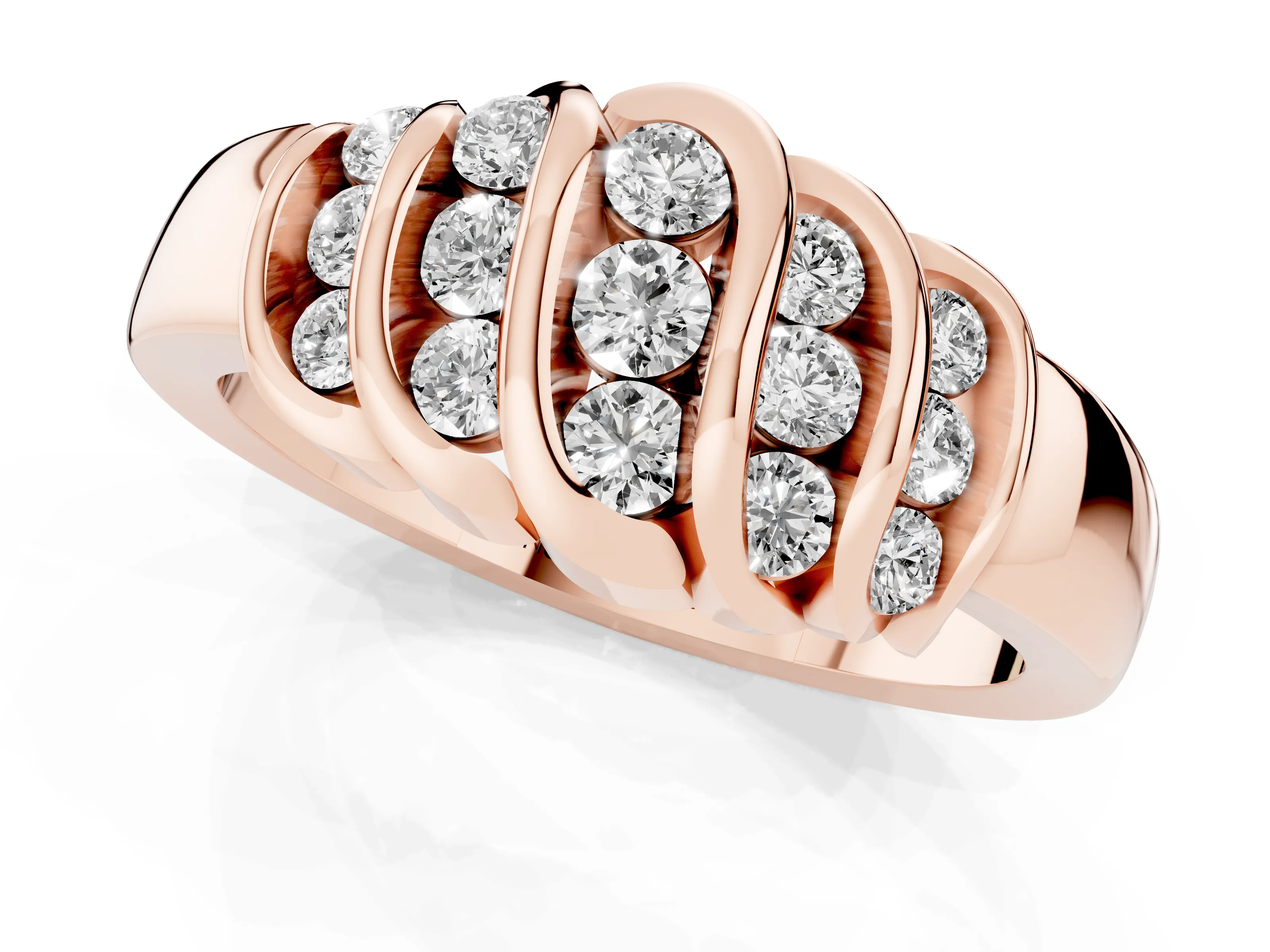 Round Diamond Multi-Row Crossover Band Set in Rose gold with Polished Curves – second view
