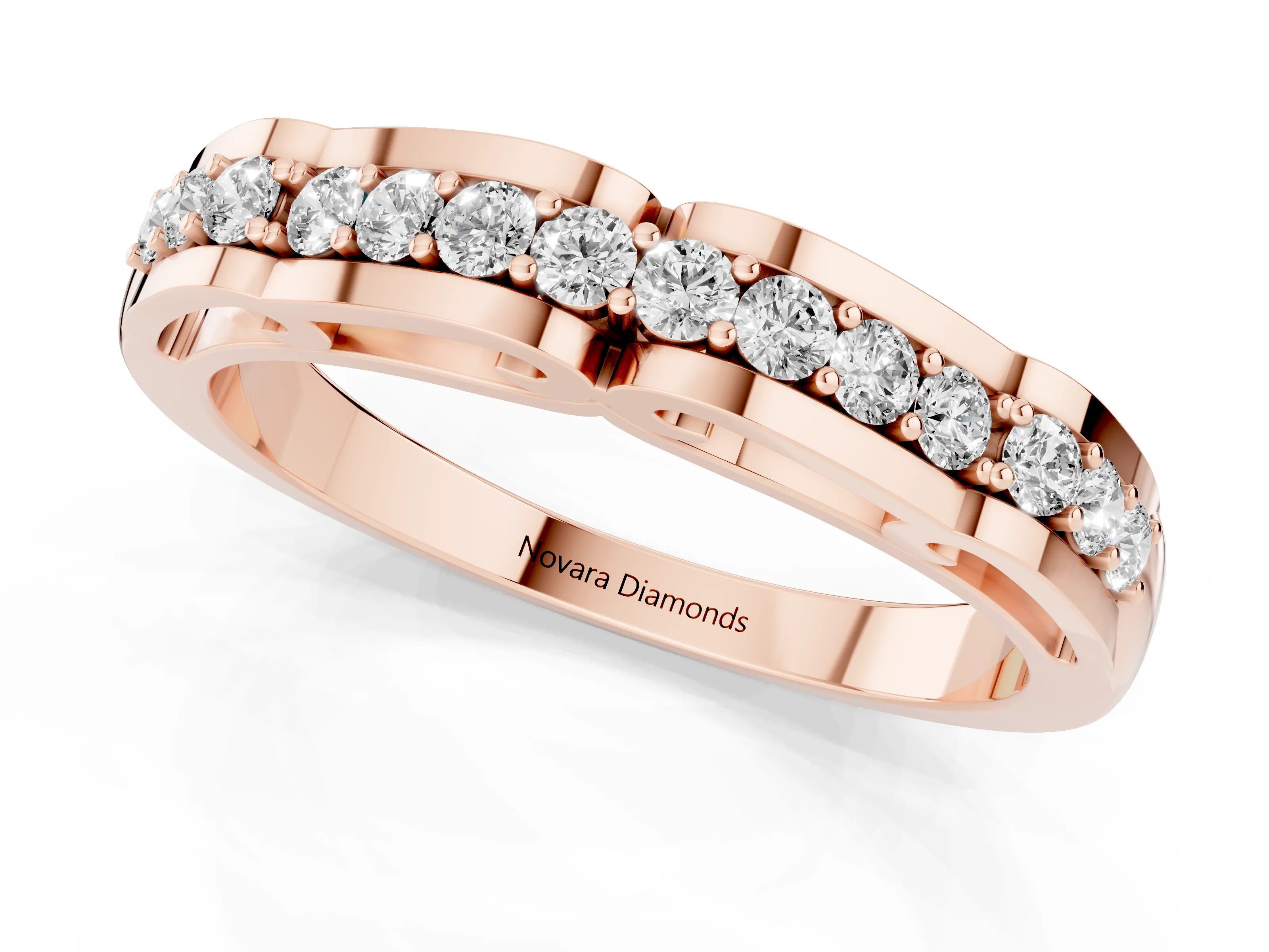Round Diamond Channel Band Set in Rose gold with Straight Stone Row