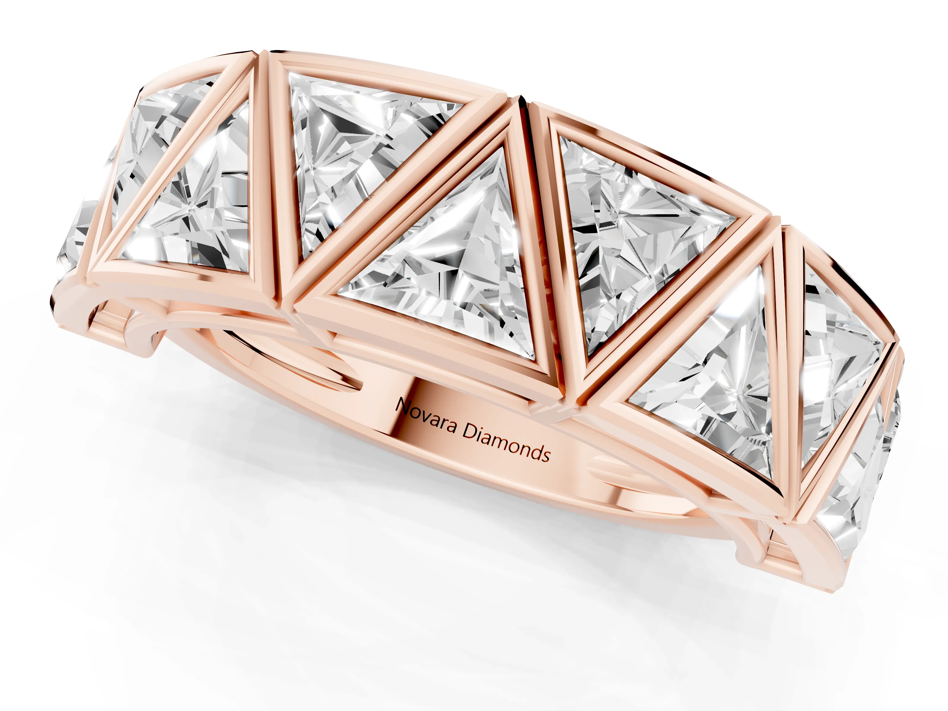 Triangle Diamond Geometric Mens Band Set in Rose gold with Framed Sections