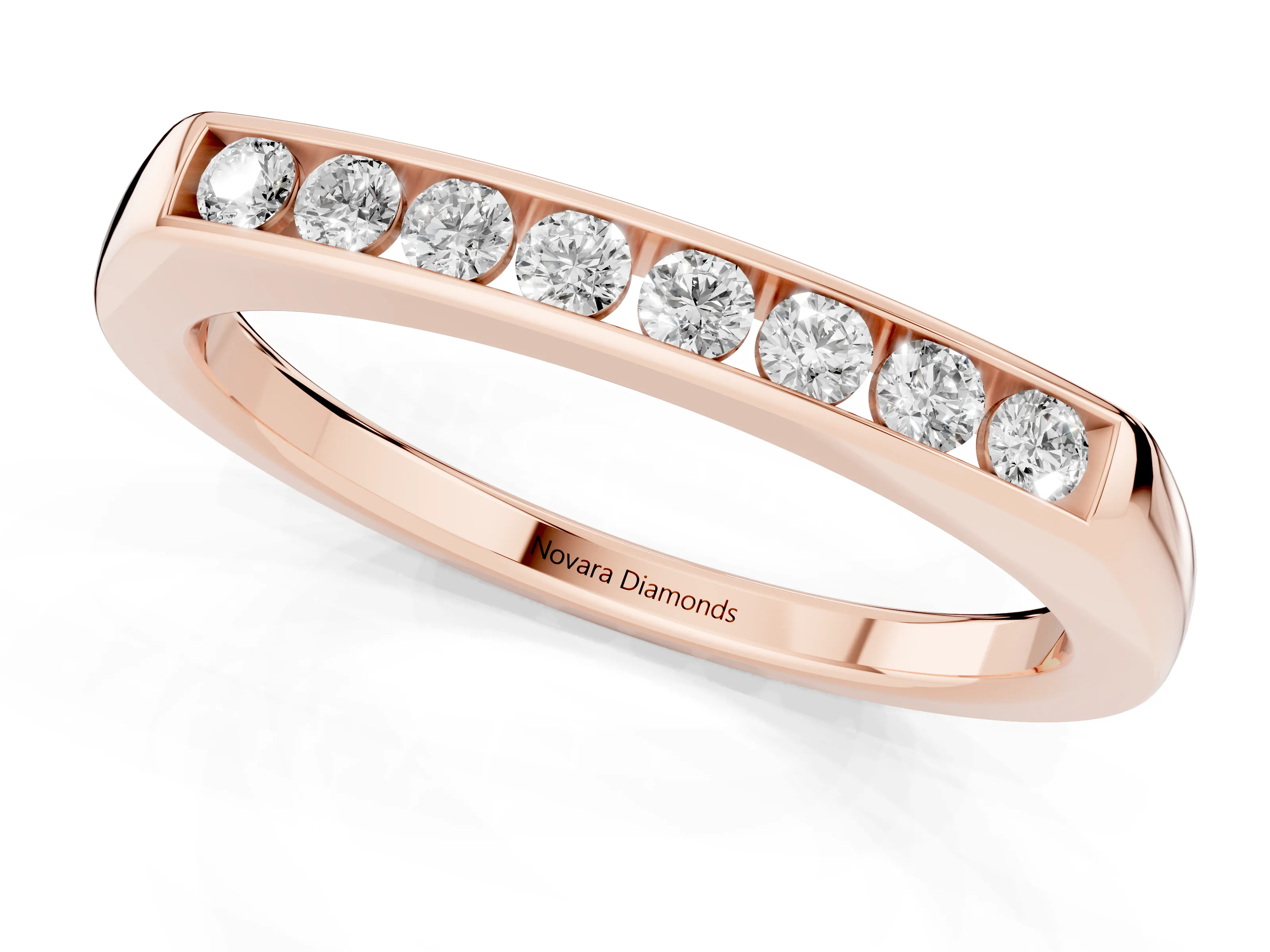 Round Diamond Flat Band Set in Rose gold with Six-Stone Channel Setting