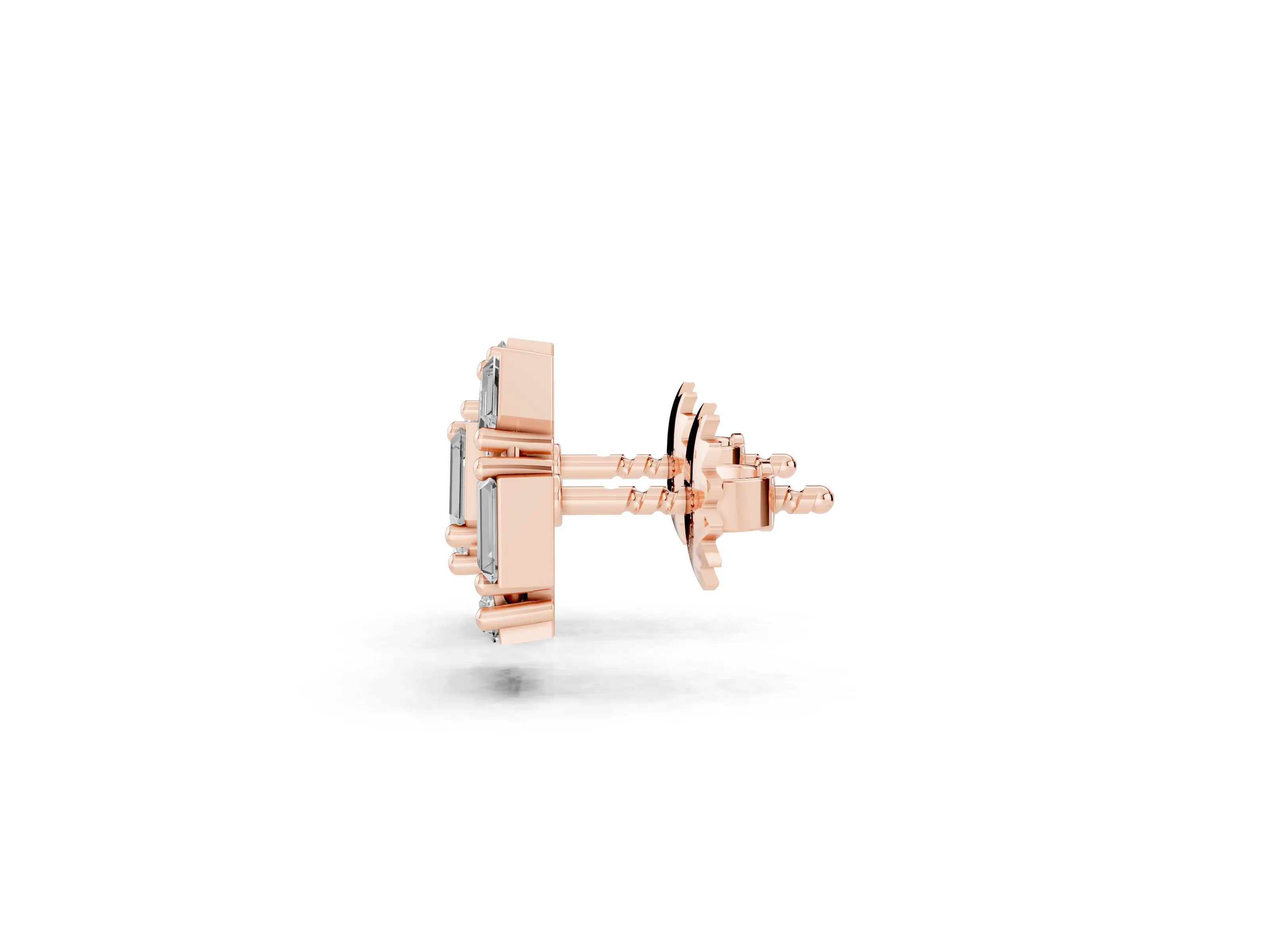 Baguette Lab-Grown Diamond Geometric Cluster Stud Earrings | Angled Stones | Rose Gold