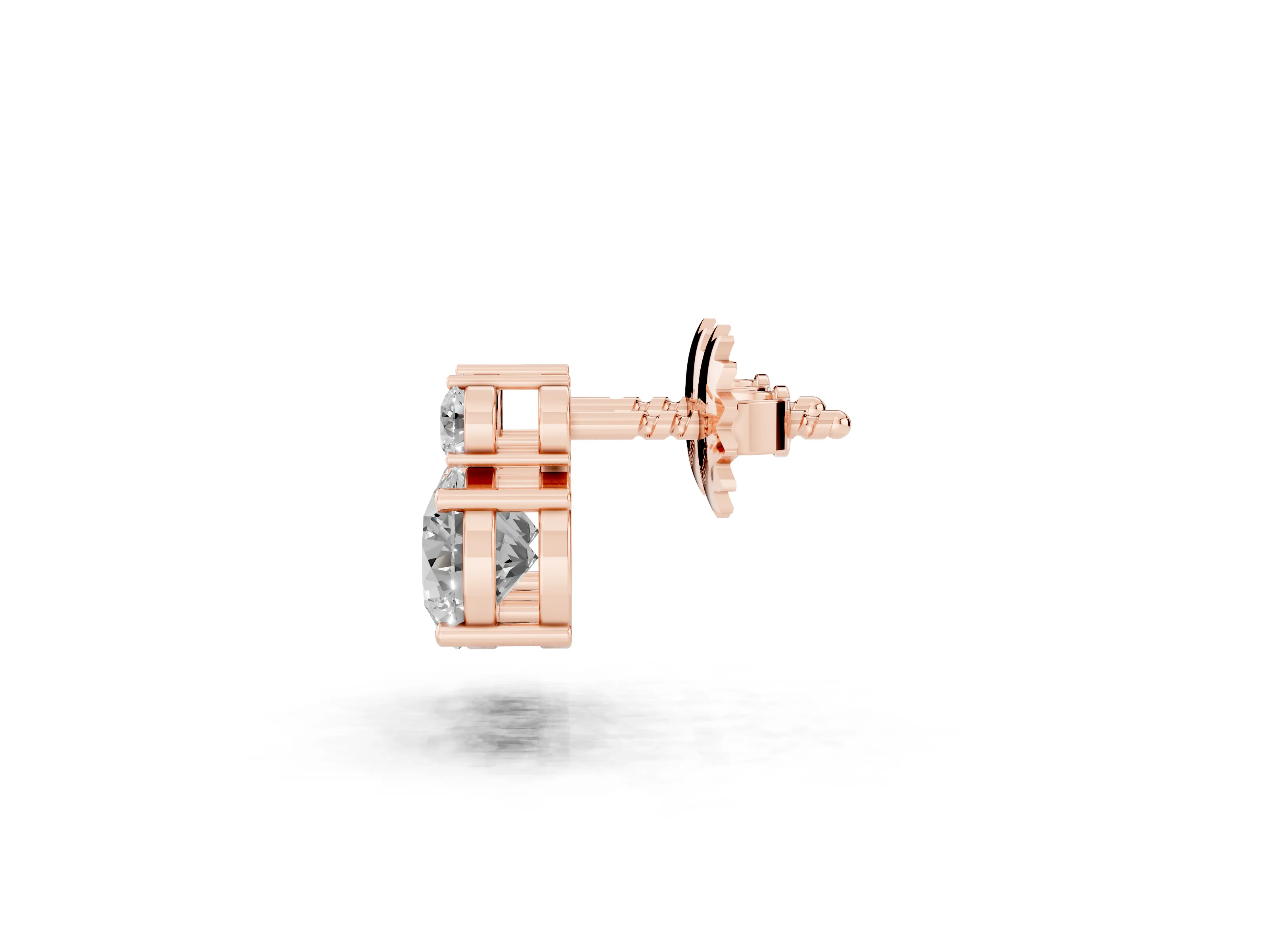 Round Lab-Grown Diamond Basket-Set Stud Earrings | Stacked Accent | Rose Gold