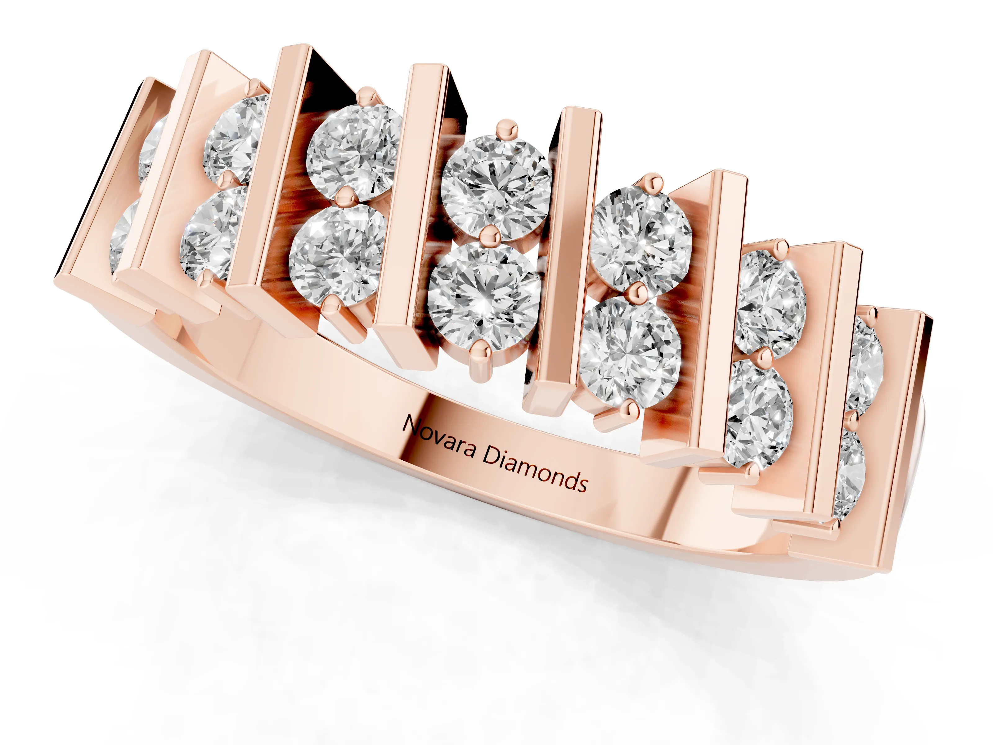 Round Diamond Channel Anniversary Band Set in Rose gold with Vertical Prongs – second view
