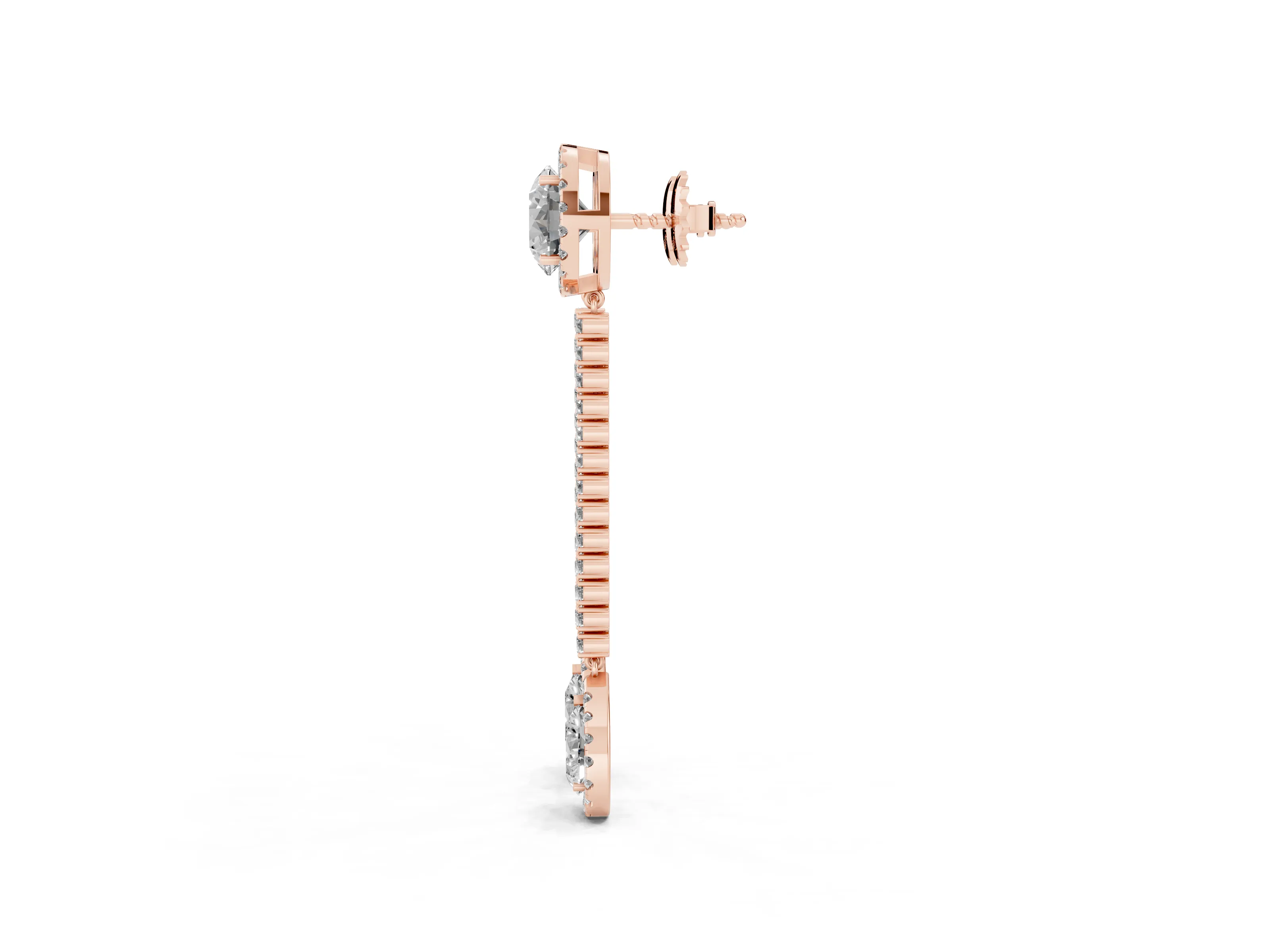 Round and Pear Lab-Grown Diamond Halo Drop Earrings | Upturned Pear | Rose Gold