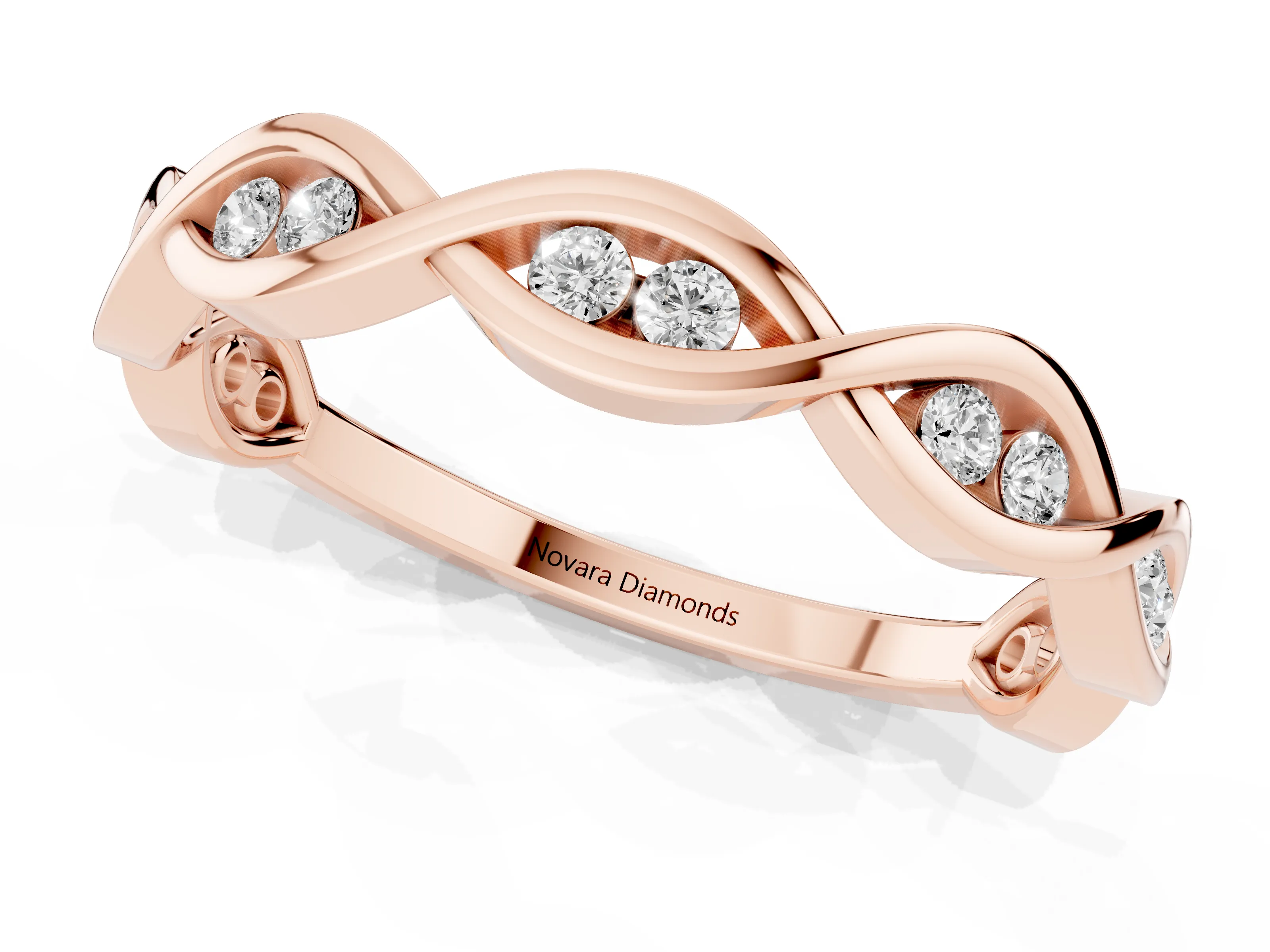 Round Diamond Twist Eternity Band Set in Rose gold with Bezel Setting