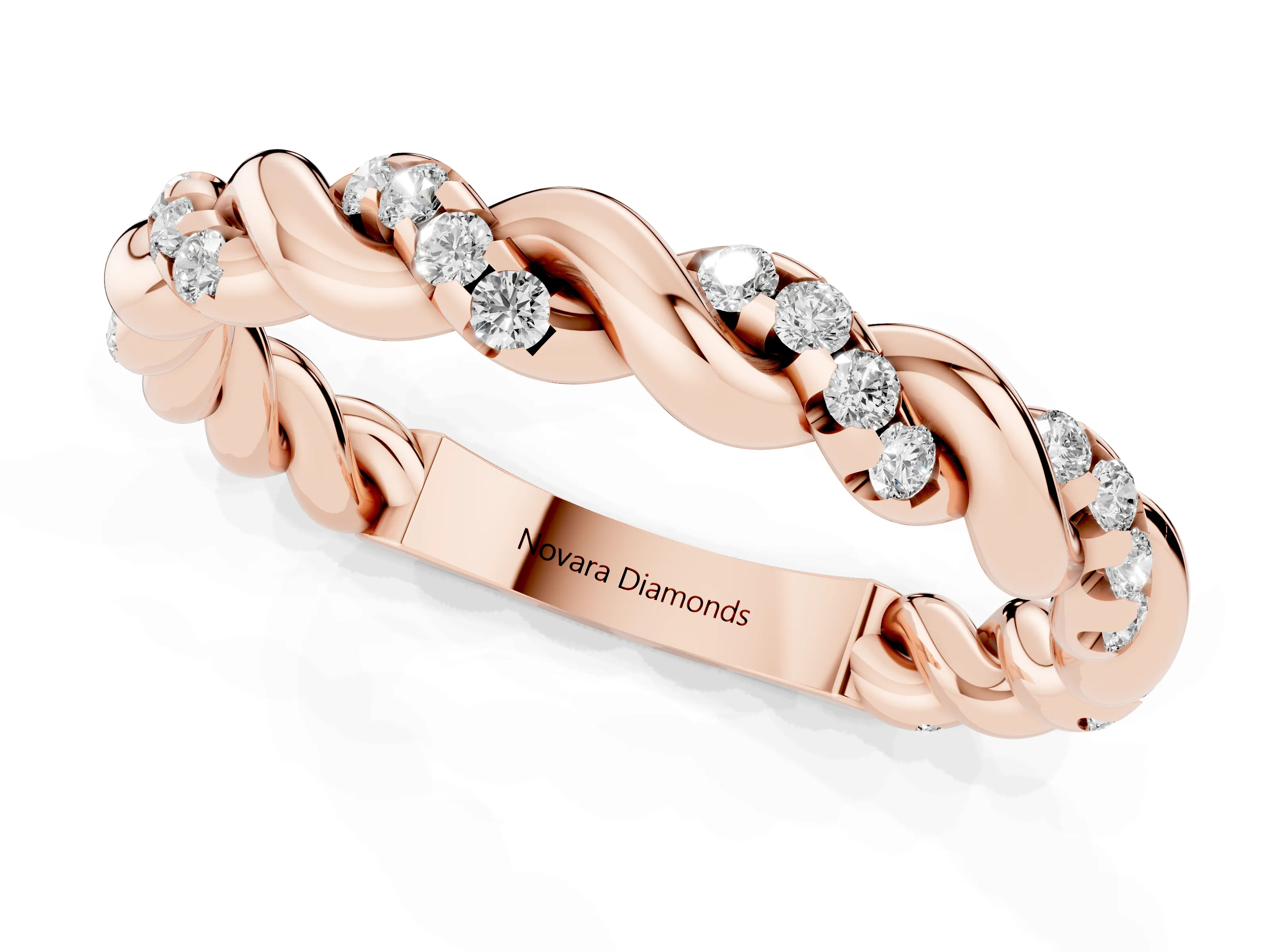Round Diamond Twisted Eternity Band Set in Rose gold with Pavé Accents