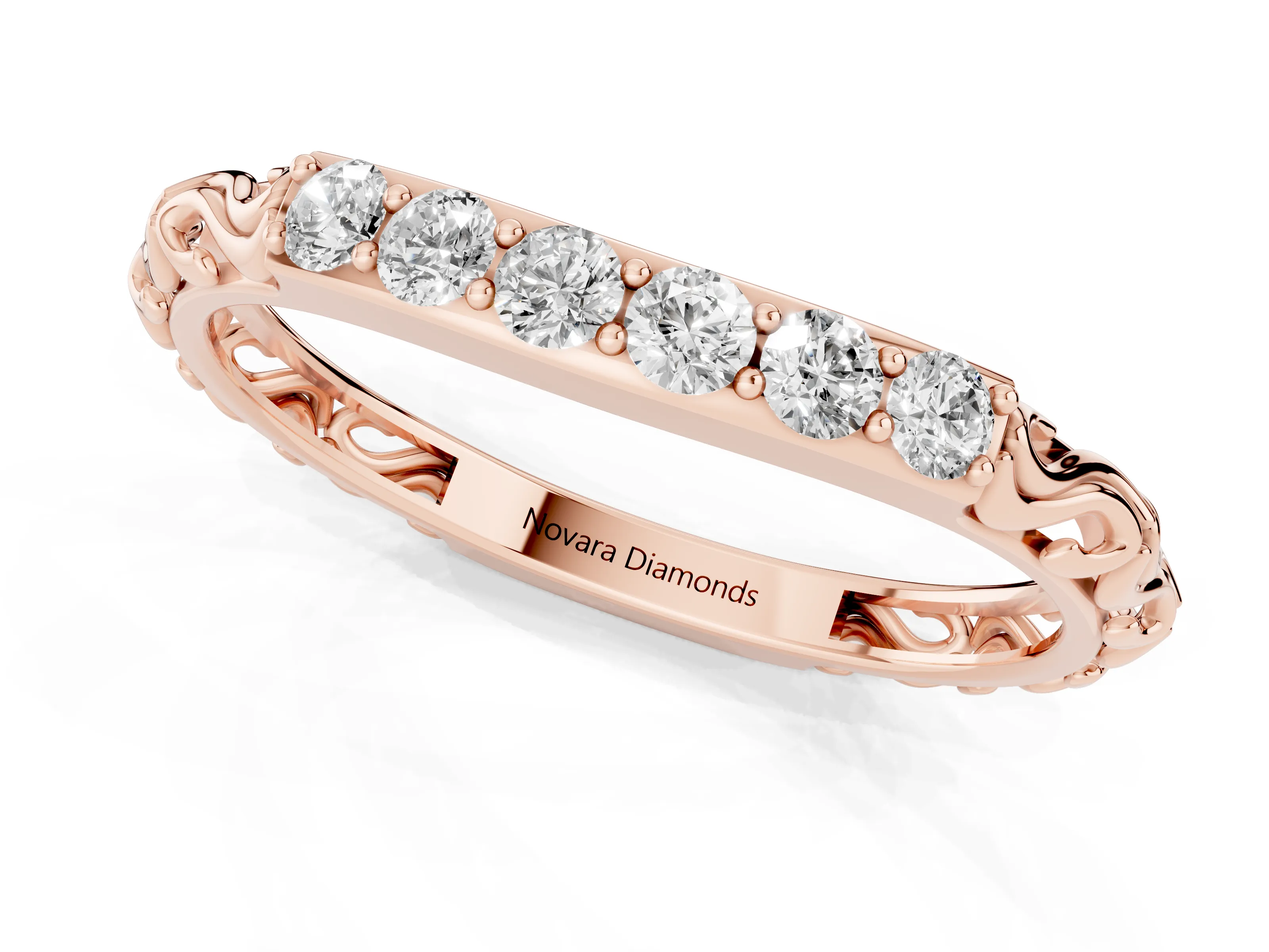 Round Diamond Bar Set Eternity Band Set in Rose gold with Filigree Sides