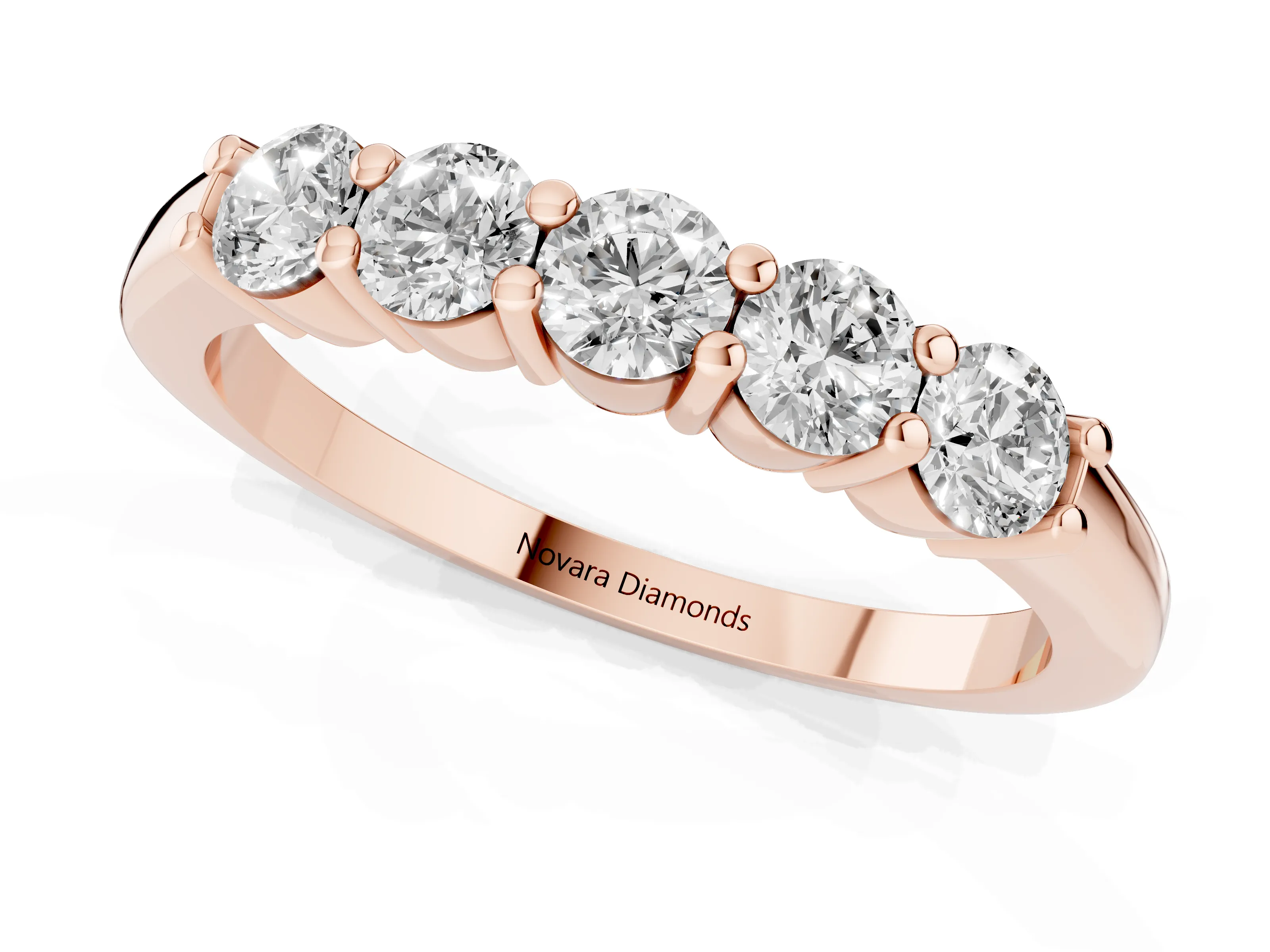 Round Diamond Prong-Set Half Eternity Wedding Band Set in Rose gold