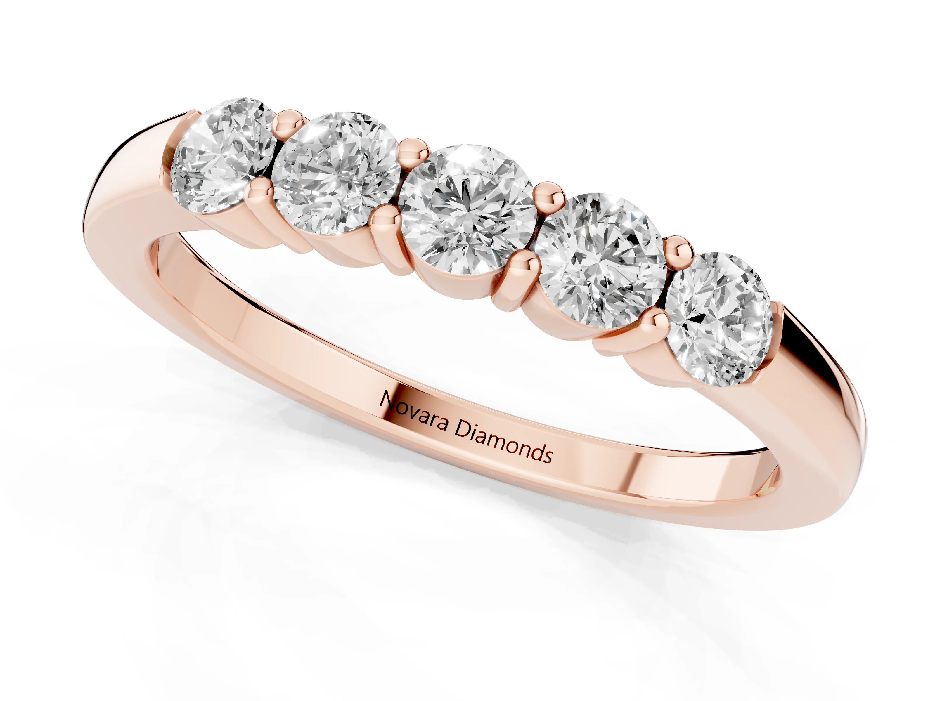 Five-Stone Round Diamond Channel Band Set in Rose gold with Shared Prong Setting