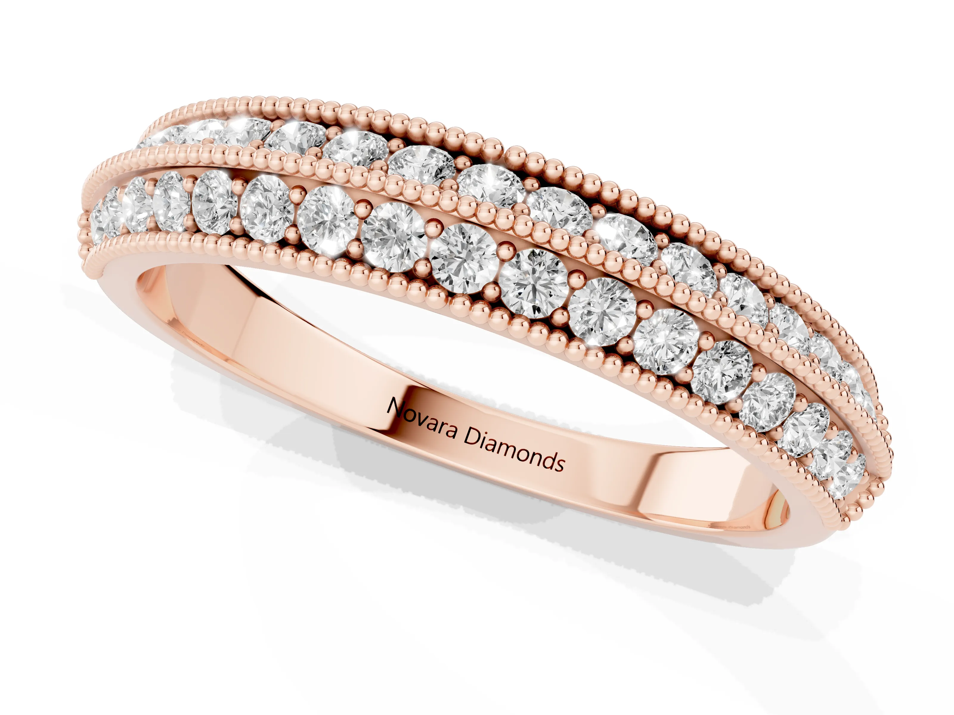 Round Diamond Milgrain Pavé Eternity Band Set in Rose gold