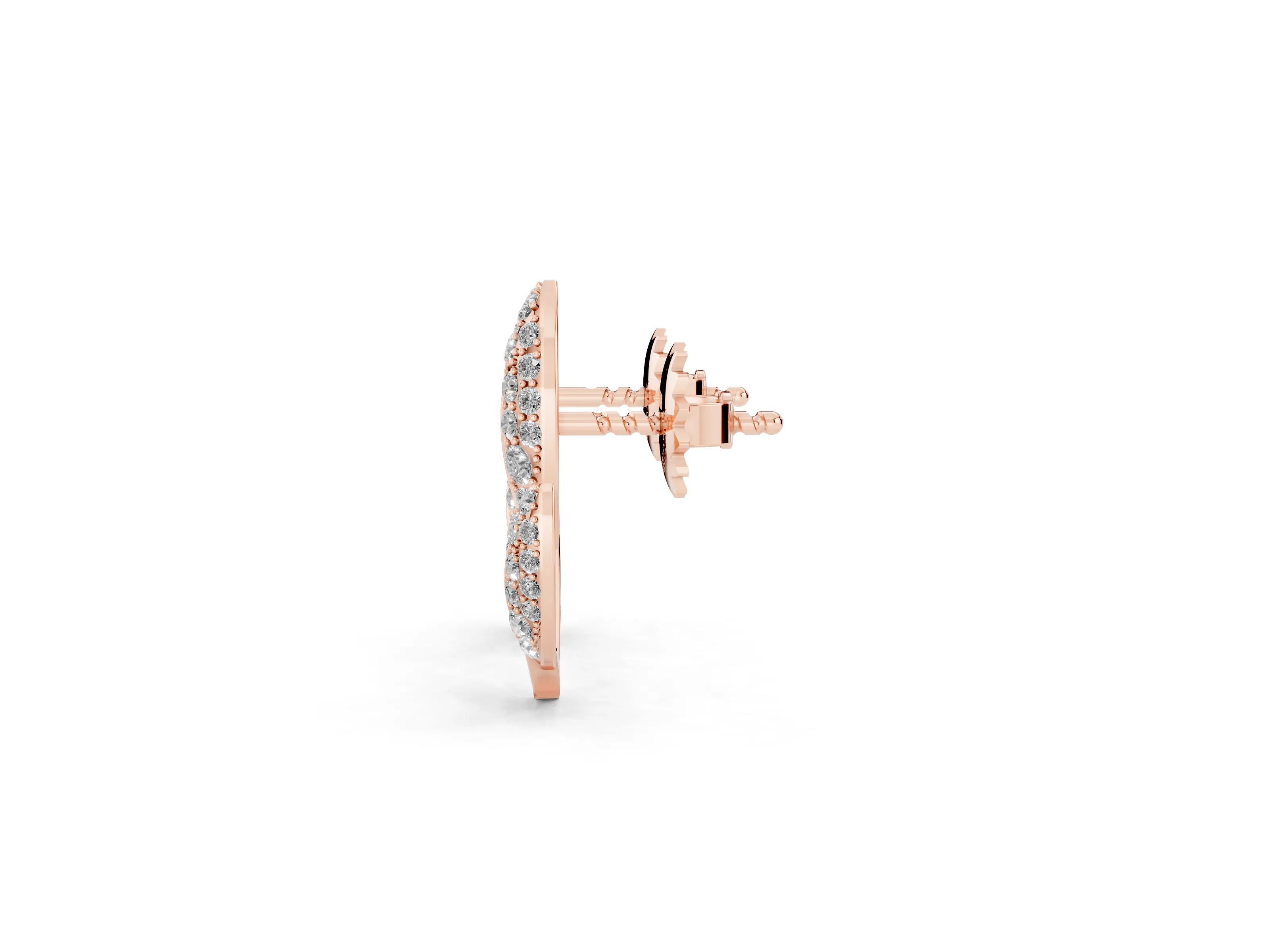 Round Lab-Grown Diamond Pavé Olive Branch Stud Earrings | Three Leaves | Rose Gold