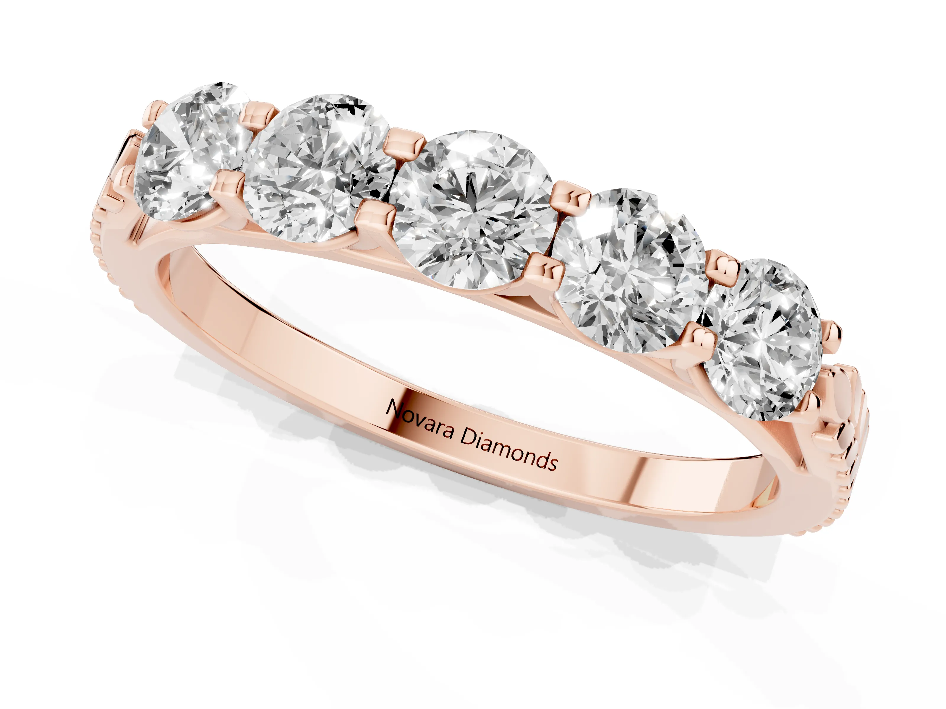 Round Diamond Five-Stone Band Set in Rose gold with Straight Prong Row