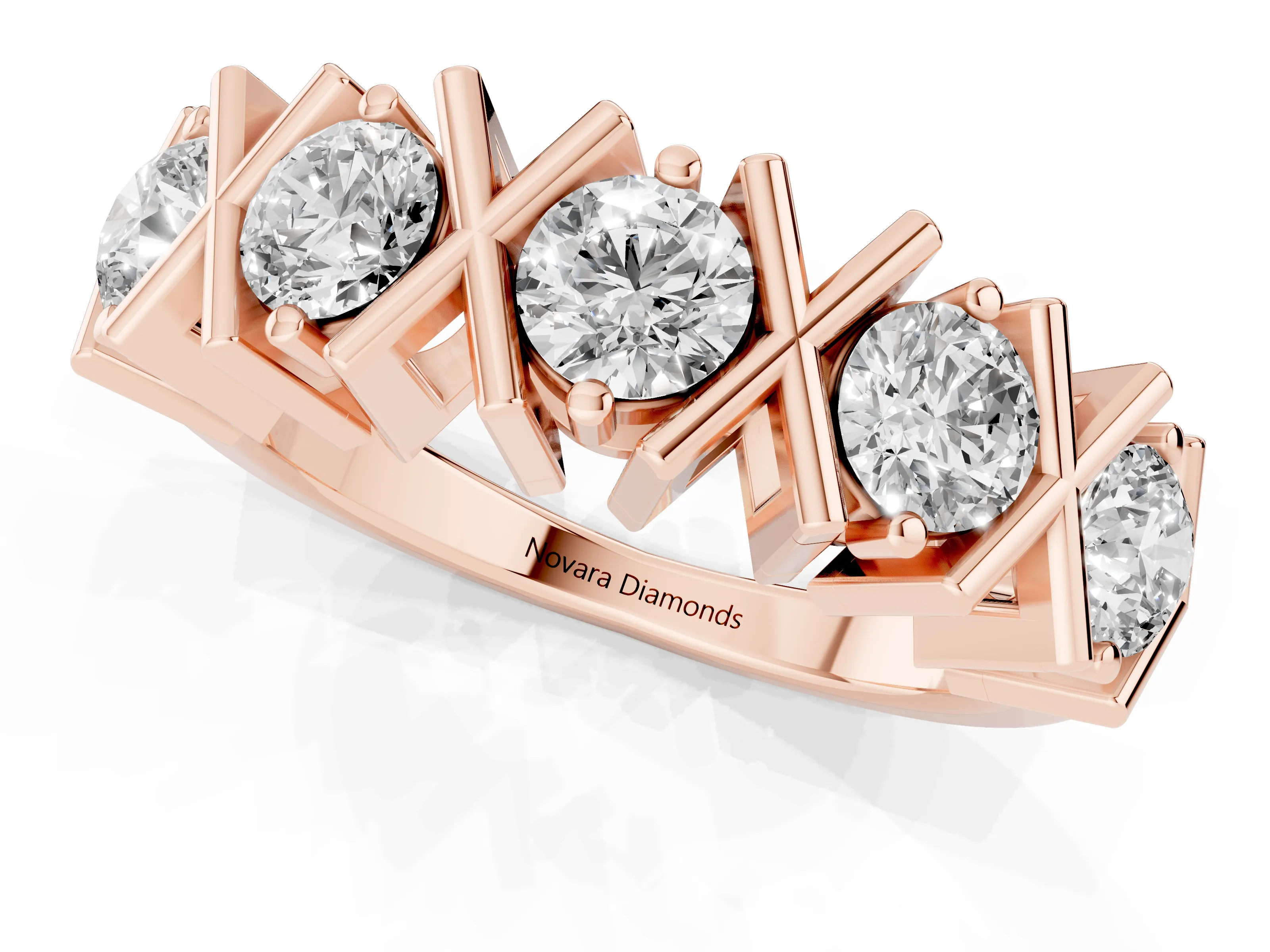 Round Diamond Channel Band Set in Rose gold with X-Prong Detail – second view
